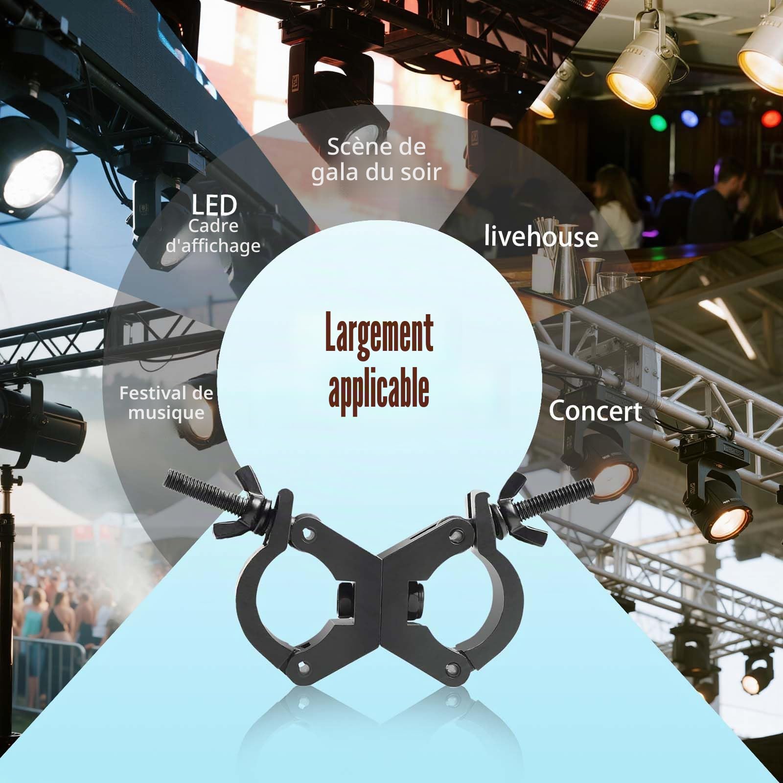 Crochet Jeux de Lumières Dj Truss Clamp 29mm-35mm Crochet de Fixation Projecteur, Porteur 80kg Double Collier de Serrage Pivotant Eclairage Light Fixation sur Tube Rond