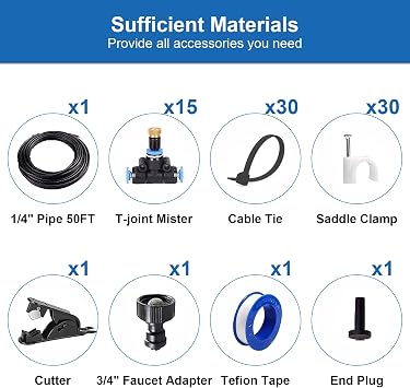 Misters for Outside Patio,Outdoor Water Misting Cooling System,50FT+Fan Misting Kit. Fan Misters for Cooling Outdoor