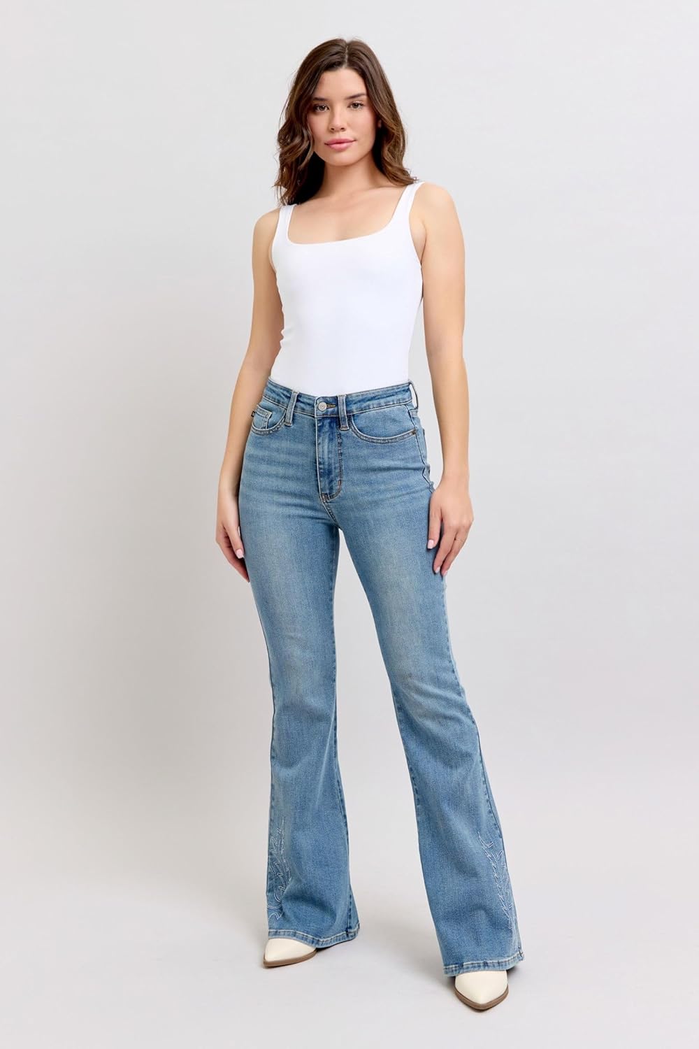 Judy Blue High-Waisted Western Embroidery Flare Jeans – Stretch Denim, Boho-Inspired, Classic Fit Jeans -88606