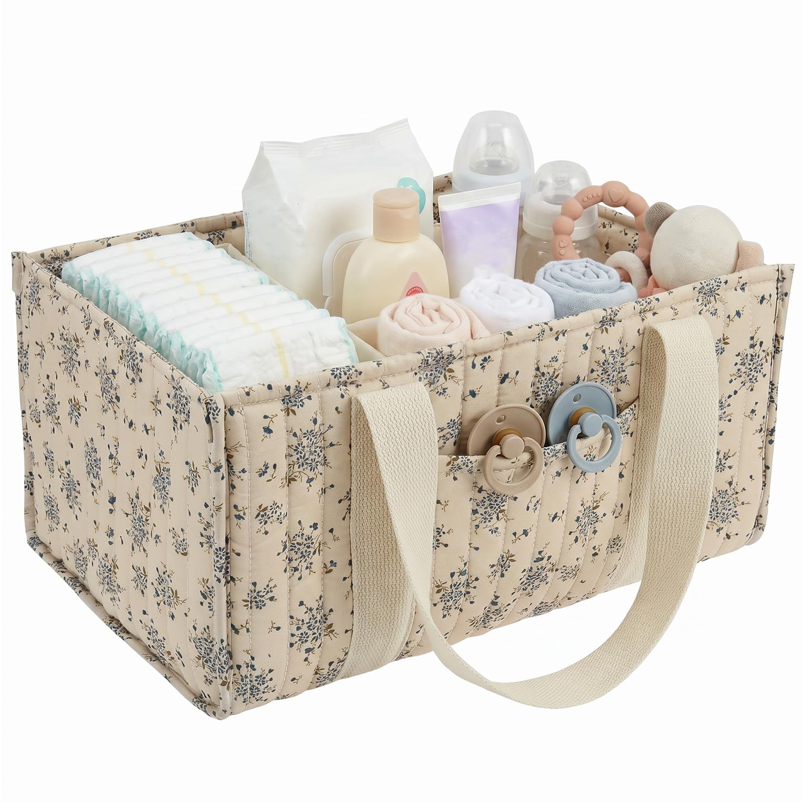 Gatphy Baby Diaper Caddy Organizer Portable Nursery Storage Basket with Handle & Removable Dividers Diaper Storage Bag Baby Essentials Organizer for Nappy Wipes Diapers Toys Car Travel Home (Style2) — image 1