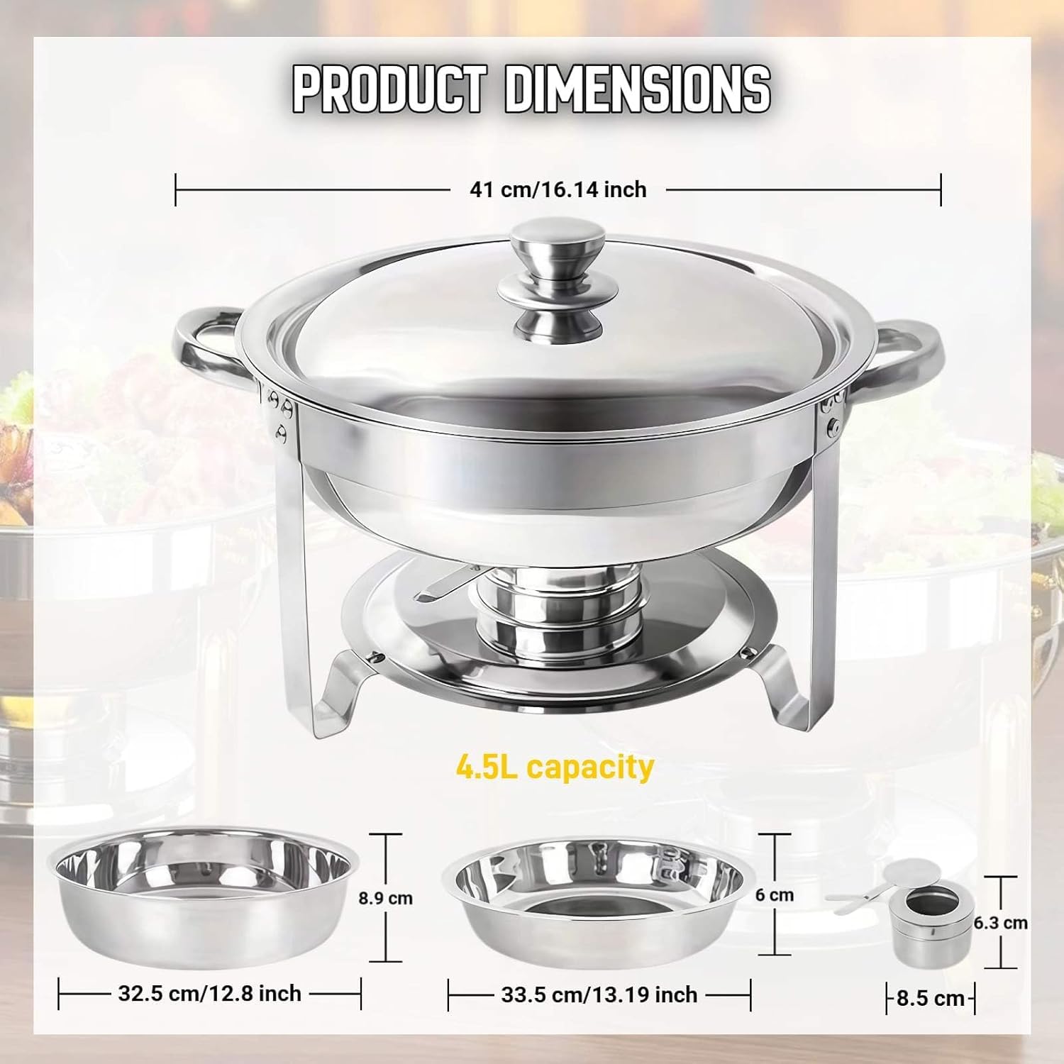 Set scaldavivande in acciaio inox con coperchio per catering ed eventi, ideale per feste e matrimoni