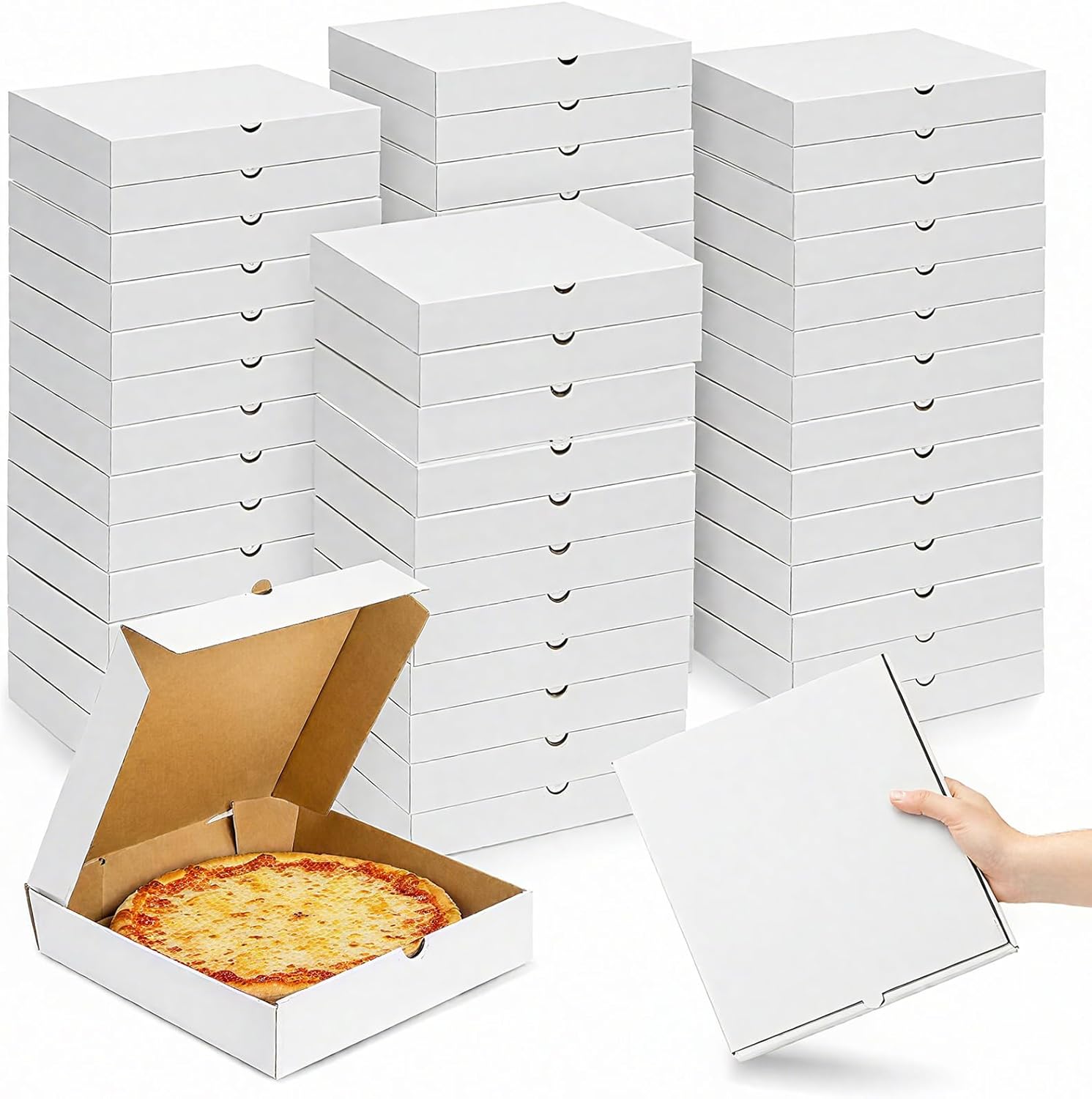 ZENFUN 40 Pack Pizza Box 10"×10", White Pizza Box, Grease-Resistant Corrugated Pizza Boxes, Take Out Food Containers Packing Boxes for Pizza Cake Cookies Party Favors