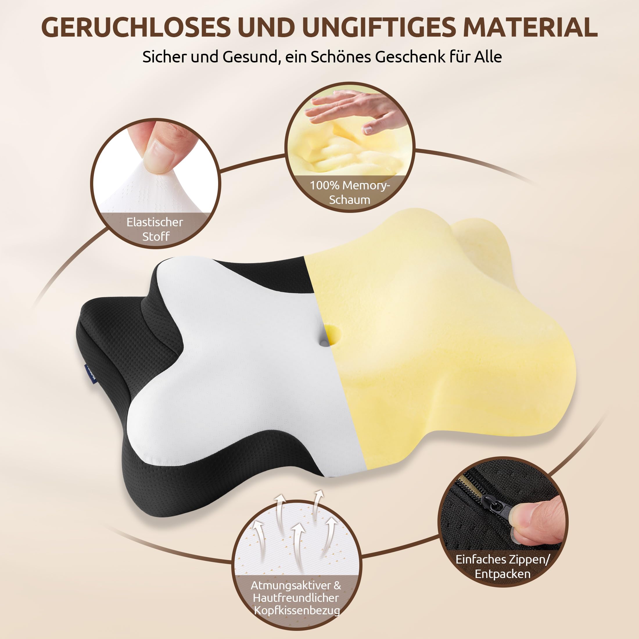 DONAMA Nackenkissen Memory Foam Schlafkissen für Seiten Rücken Bauchschläfer