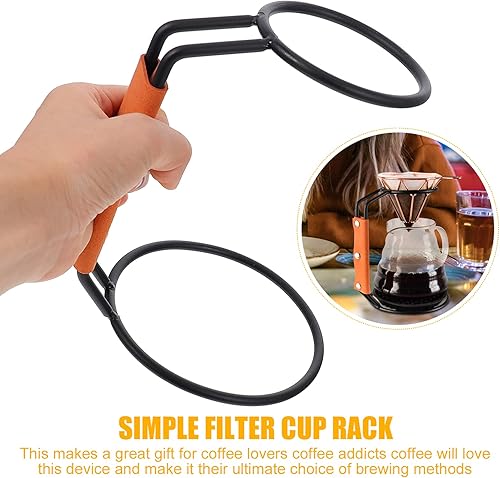 Miniatura 3 de Soporte para gotero de café, soporte para taza de filtro, soporte para gotero de café de alambre de acero inoxidable con funda de cuero para filtros