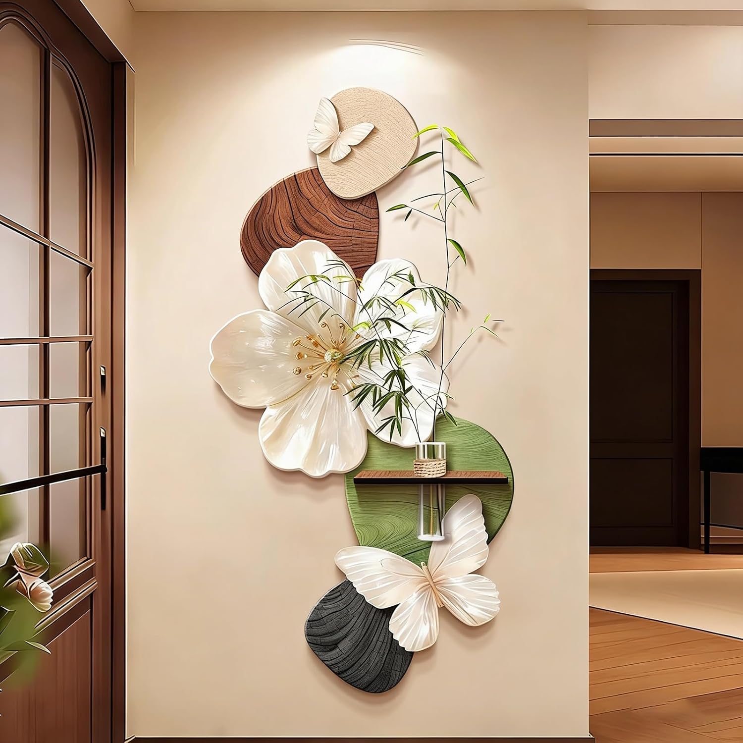 LED Wall Art, DIY Glass Vase, Remote-Controlled Lighting, HD Micro-Spray Print, Plug-and-Play Decor for Entryway & Hallway(Brown Green,23.6 * 47.2in)