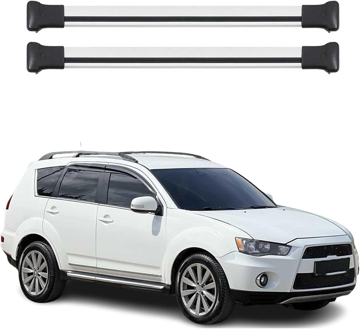 OMAC Roof Rack Cross Bars for Mitsubishi Outlander 2014-2020 Lockable 165Lbs Aluminium Silver 2Pcs fits Cargo Carriers Kayak Canoe Bike Snowboard