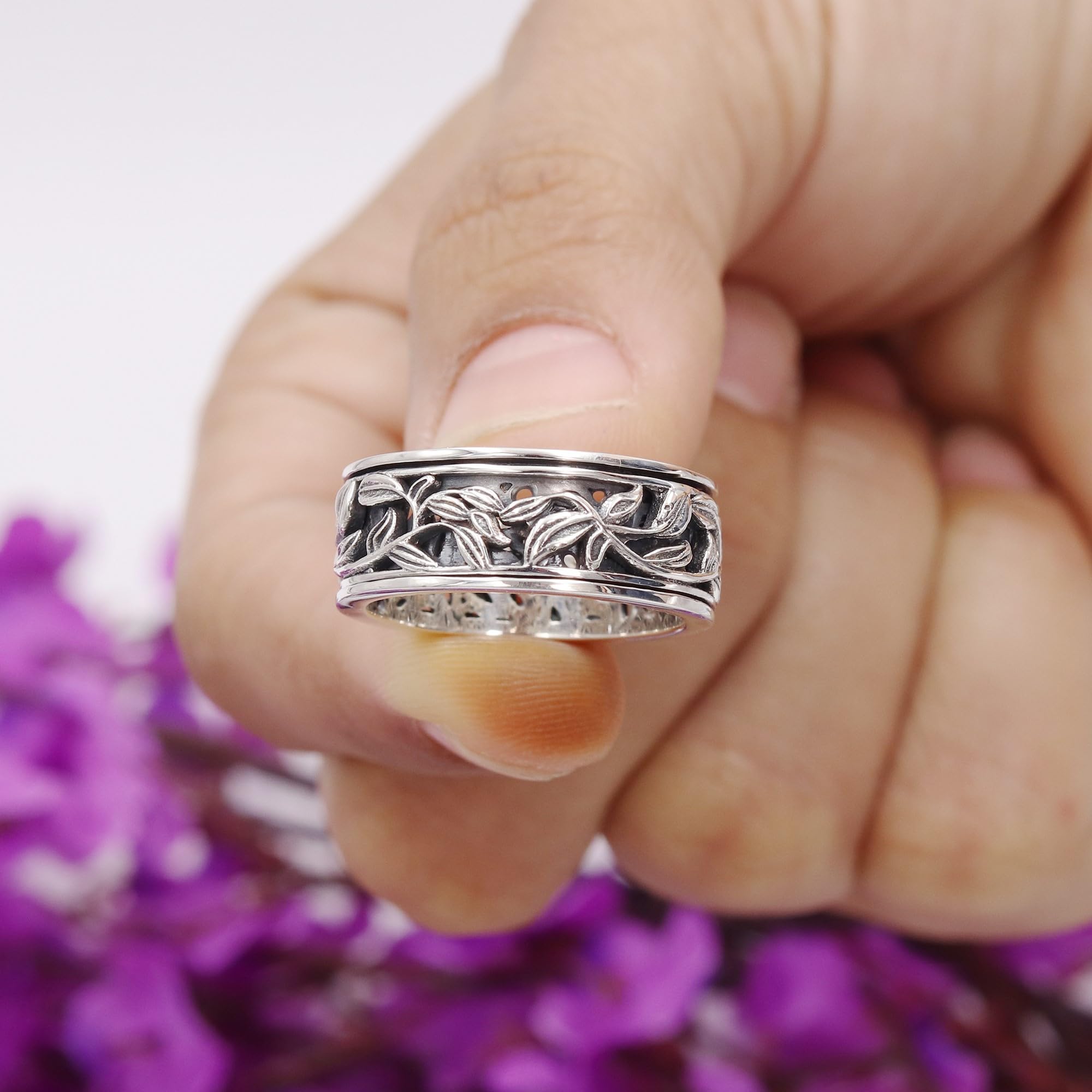 Anillo de plata de ley 925, anillo giratorio, anillo de ansiedad para mujeres, regalos de Navidad para mujeres, Plata de ley, Sin piedras preciosas