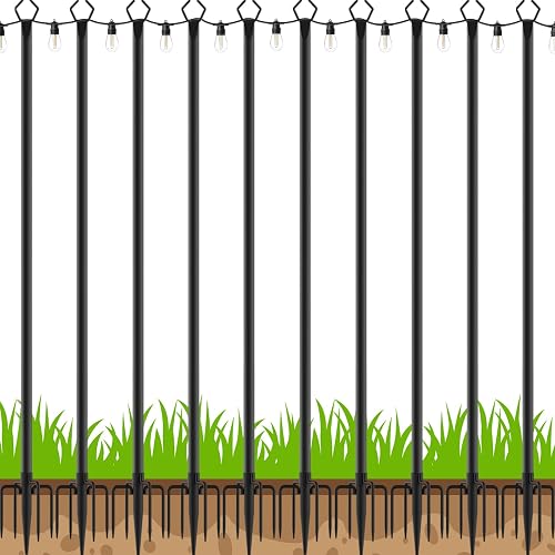 AHRLHR 10 Pack String Light Poles, Outdoor String Light Pole 10 ft Forked Metal Light Pole with Adjustable Outdoor Light Stand, Deck, Backyard, Garden, Wedding, Rustproof and Sturdy with Hooks.