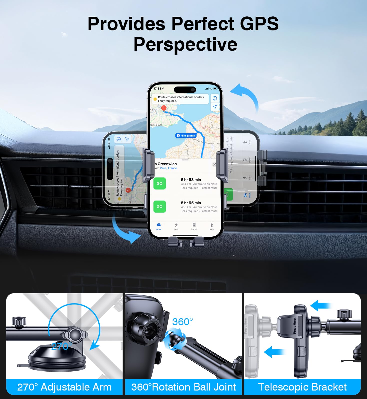 Caricatore Wireless Auto 15W Ricarica Wireless Auto Supporto Telefono Automobile Rotazione 360° per iPhone 11 12 13 14 15 16 Serie & Samsung S24 S23 S22
