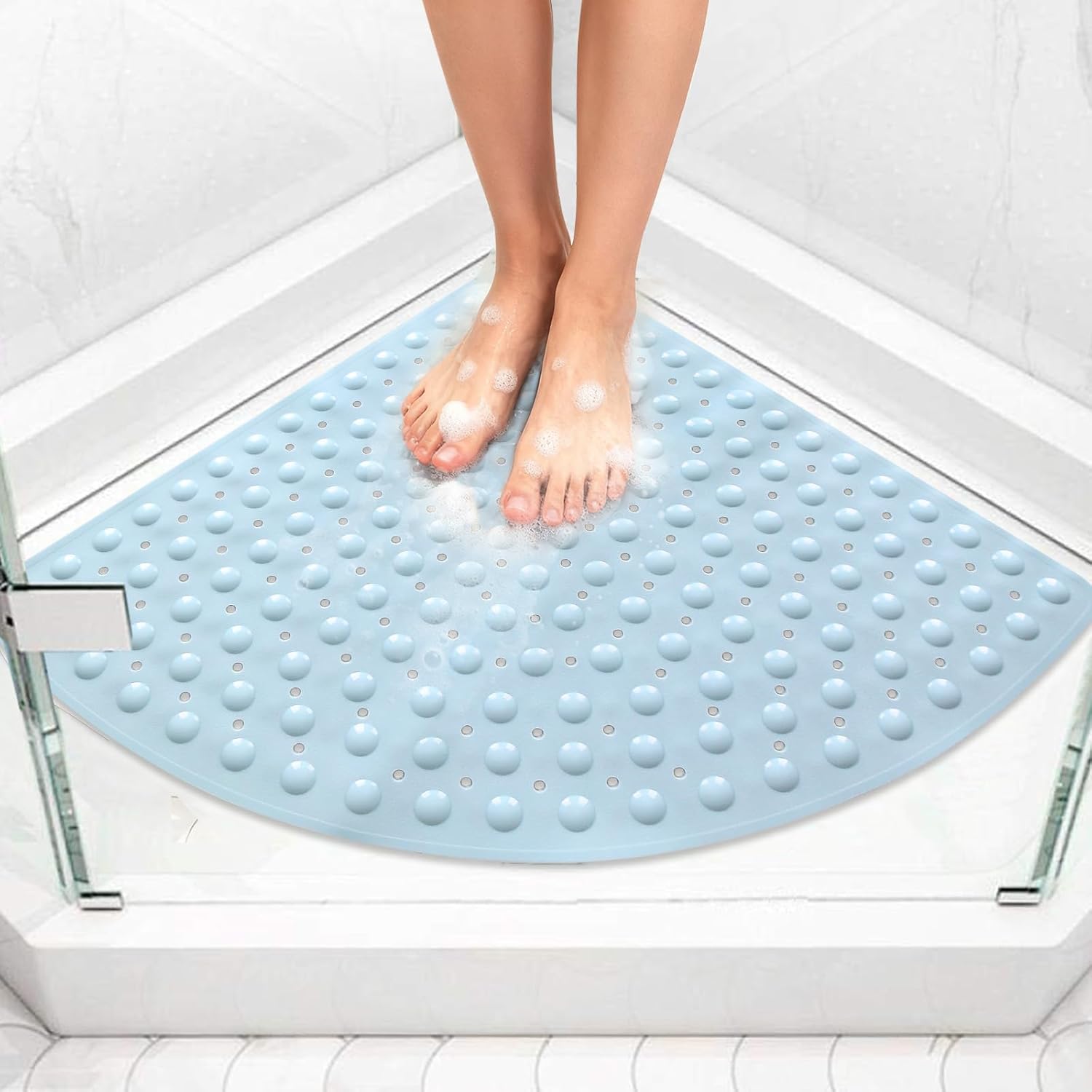 Shower Mat Non Slip: 31.5 X 31.5 Inch Large Corner Shower Mats for Inside Shower - Soft TPE Shower Floor Mat Anti Slip