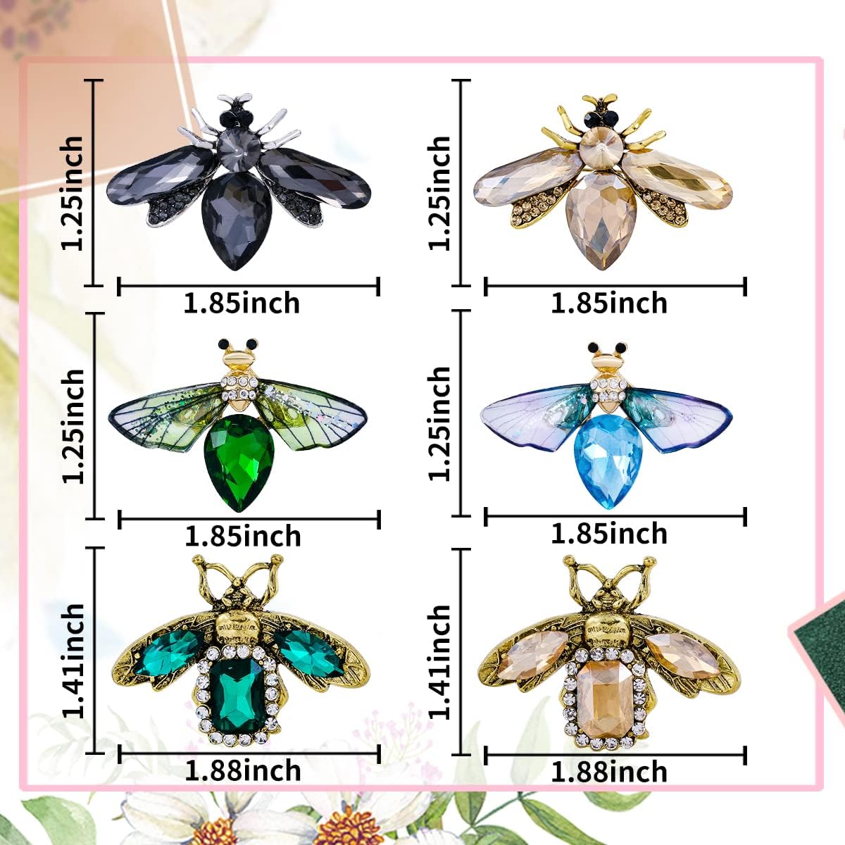 6 Pieces Dragonfly Butterfly and Bee Insect Animal Lapel Brooch Pin Set for Daily Decoration - Image 2