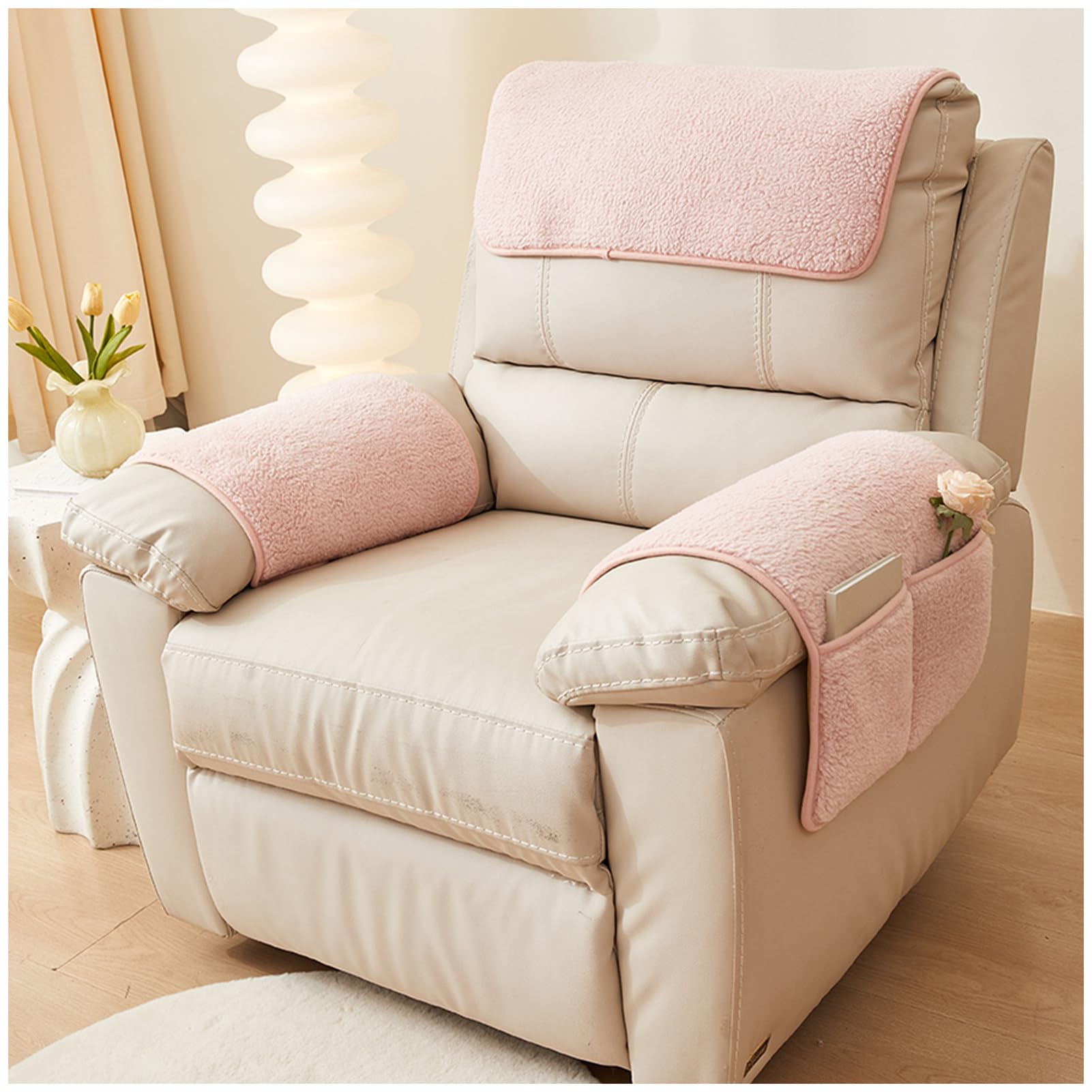 Housse de fauteuil inclinable Sherpa rose anti-griffes et stable pour chats et chiens
