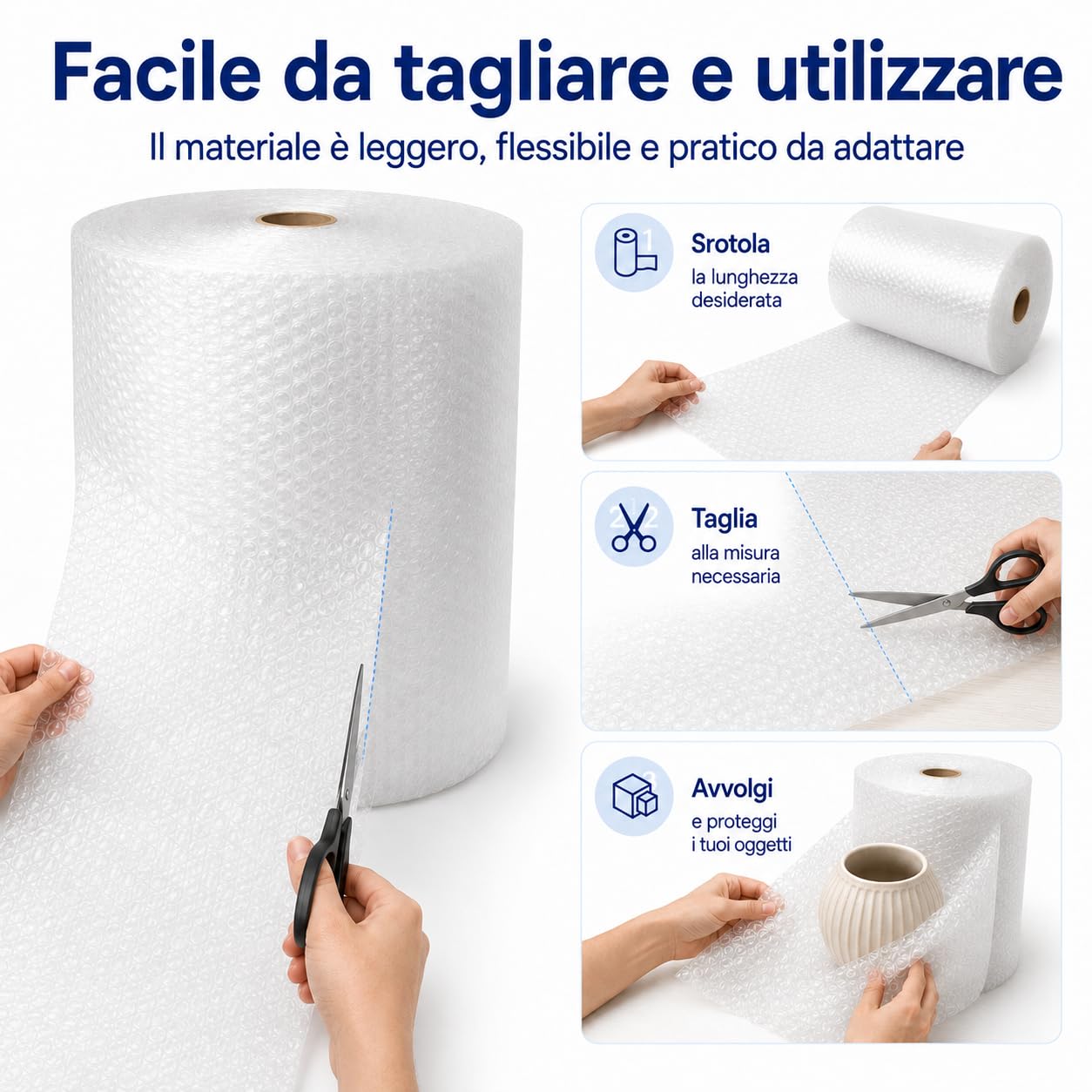 All4All Pluriball per Imballaggio 100 cm x 100 m, Rotolo con Bolle d’Aria, 100 m², Protezione Antiurto per Spedizioni, Traslochi, Mobili e Oggetti Fragili