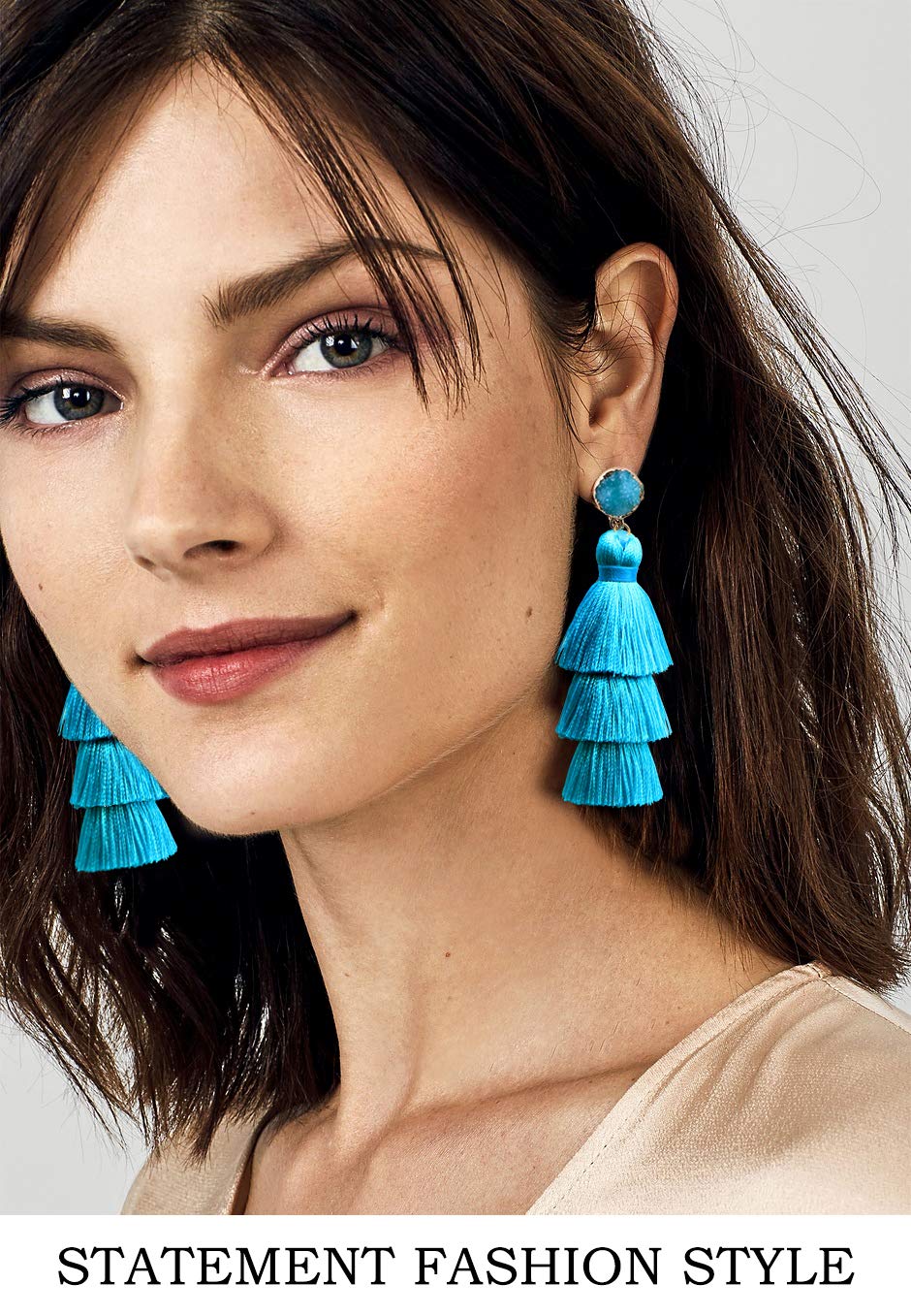 Bohemian Big Dangle Drop Earrings for Women Colorful Layered Fashion Tassel Hypoallergenic