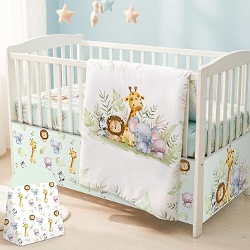 Hahafelt 4 Pieces Crib Bedding Set for Girls and Boys, Wildlife Theme
