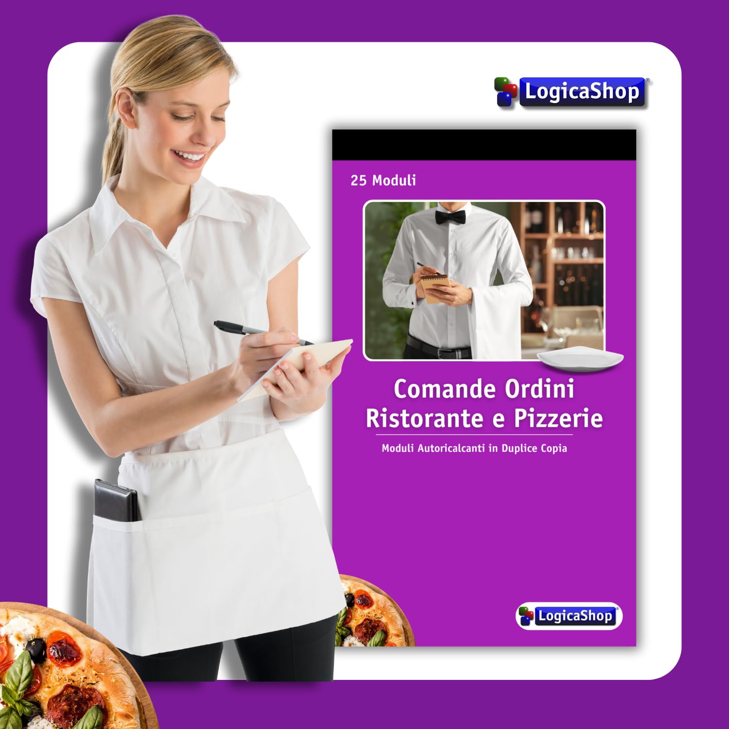 Restaurant-Pizzeria-Bestellblöcke mit 25 Duplikatformularen – 25 x 2 selbststauchende Blöcke 17 x 10 cm (10)
