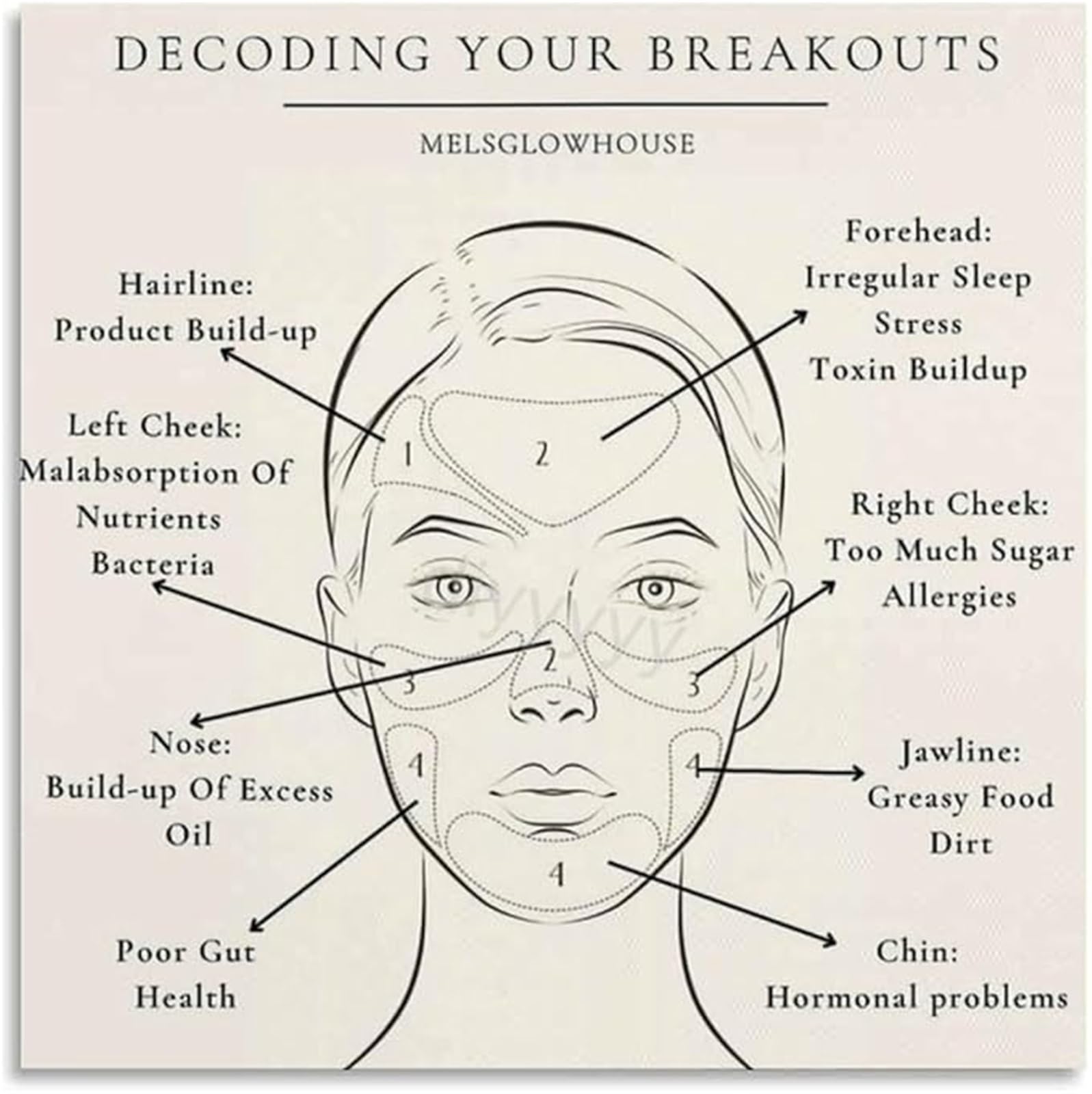 IDGTTLDF Guide to Facial Zones and Points Poster Canvas Wall-Art for Room or Peaceful Reading Nook Decor Framed,16x24inch(40x60cm)