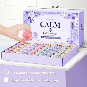TranquilBliss Bath Bombs for Women, 50 PCS Set with 10 Rich Scents, Natural Bubble Bathbombs, Dry Skin Moisturizing, Present for Christmas, Mothers Day, Birthday, for Mom, Wife, Her, Girls