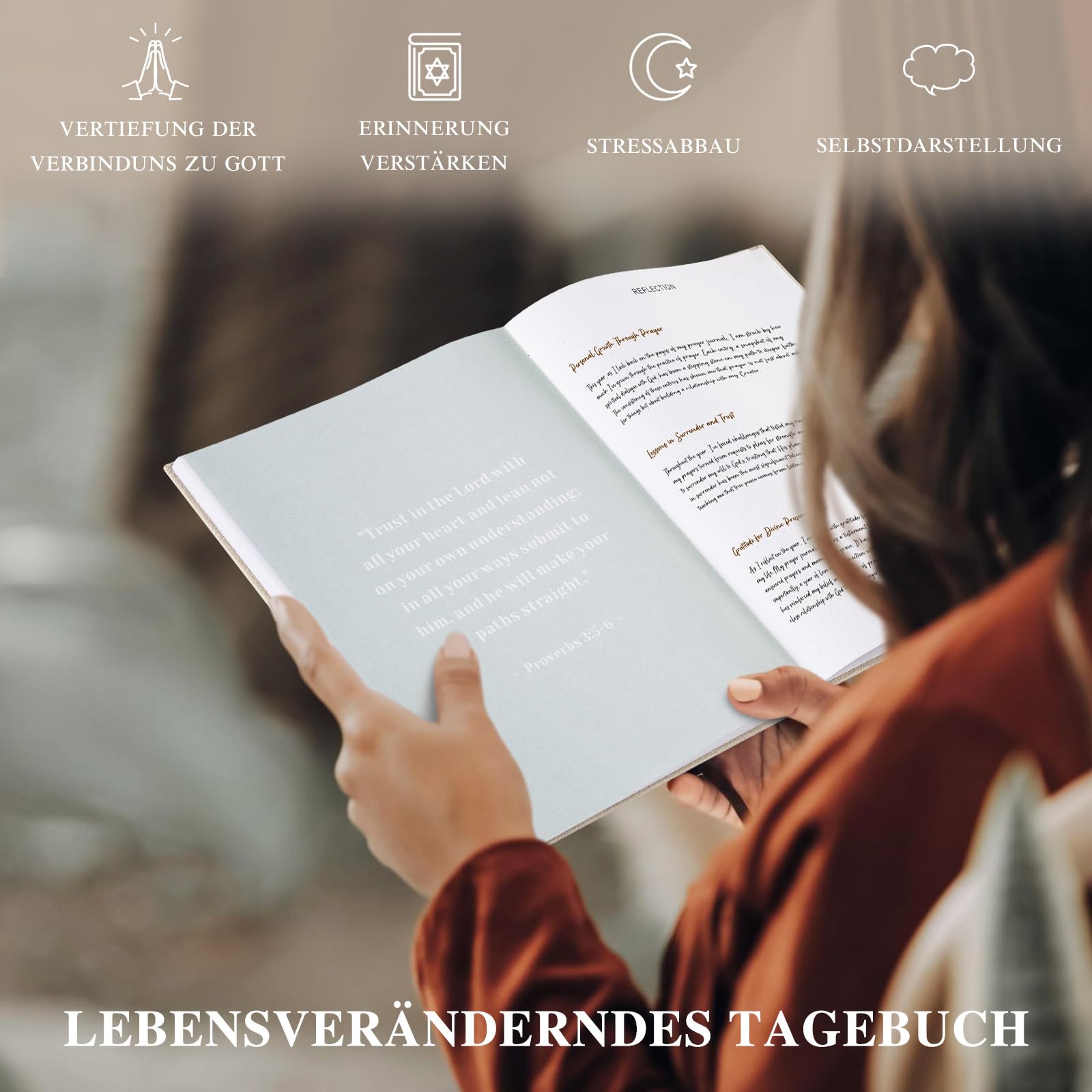 Lanpn Gebetstagebuch zum Reinschreiben, Bible Gebets Study Journal, Gratitude Prayer Journal Book, Christliches Tagebuch Notizbuch zum Bibelverse, Religiöse Geschenk für Frauen und Männer, Beige