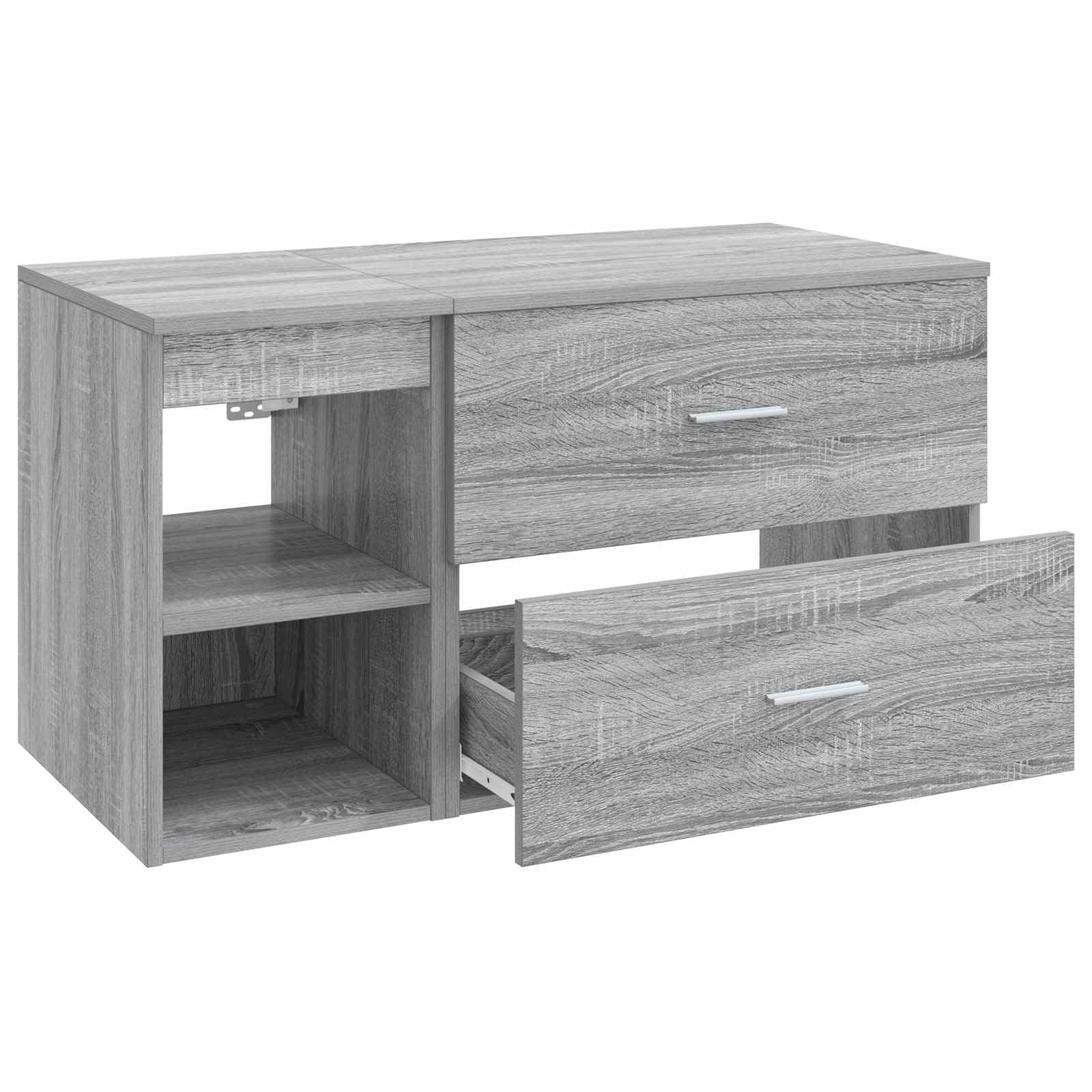 Waschtisch Badezimmer Set 2 teilig Grau Sonoma Holzwerkstoff, Bad Waschbecken Unterschrank mit Schublade, Hängend Wand Halterung für Gäste WC, Stauraum und Organizer