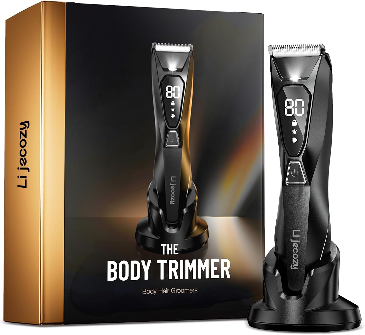 Product image of Body Hair Trimmer for Men - Pubic Hair Trimmer for Man - Electric Ball Shaver with Display & Light - Waterproof Wet/Dry Groomer kit for Groin - Wireless Charging - Ceramic Blade with 3 Comb