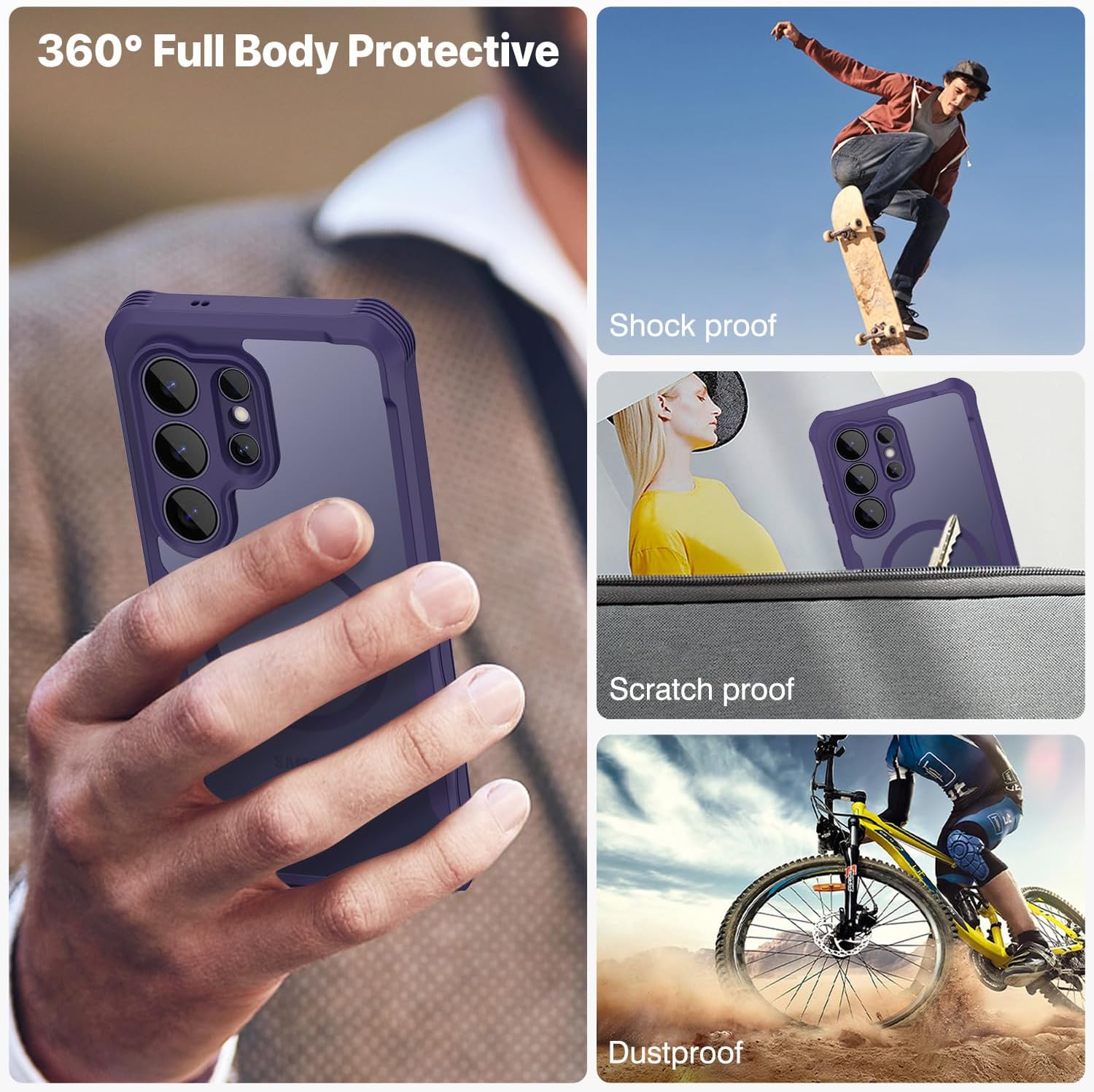 CENHUFO Privacy for Samsung Galaxy S26 Ultra Case, Full Body Phone Case with Built-in 9H Tempered Glass Privacy Screen Protector and Camera Protector, Shockproof Protective Magnetic Cover -Purple
