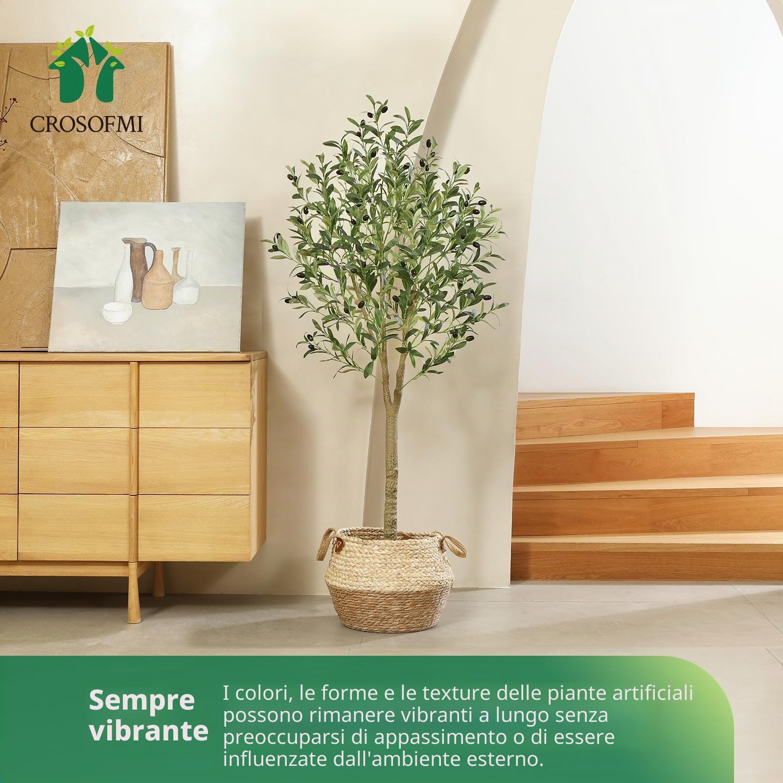 CROSOFMI Olivo Artificiale 150cm Piante Finte da Interno Piante Finte Perfette in Vaso per Interni Esterno Casa Ufficio Giardino Decorazione Moderna 1 Pack