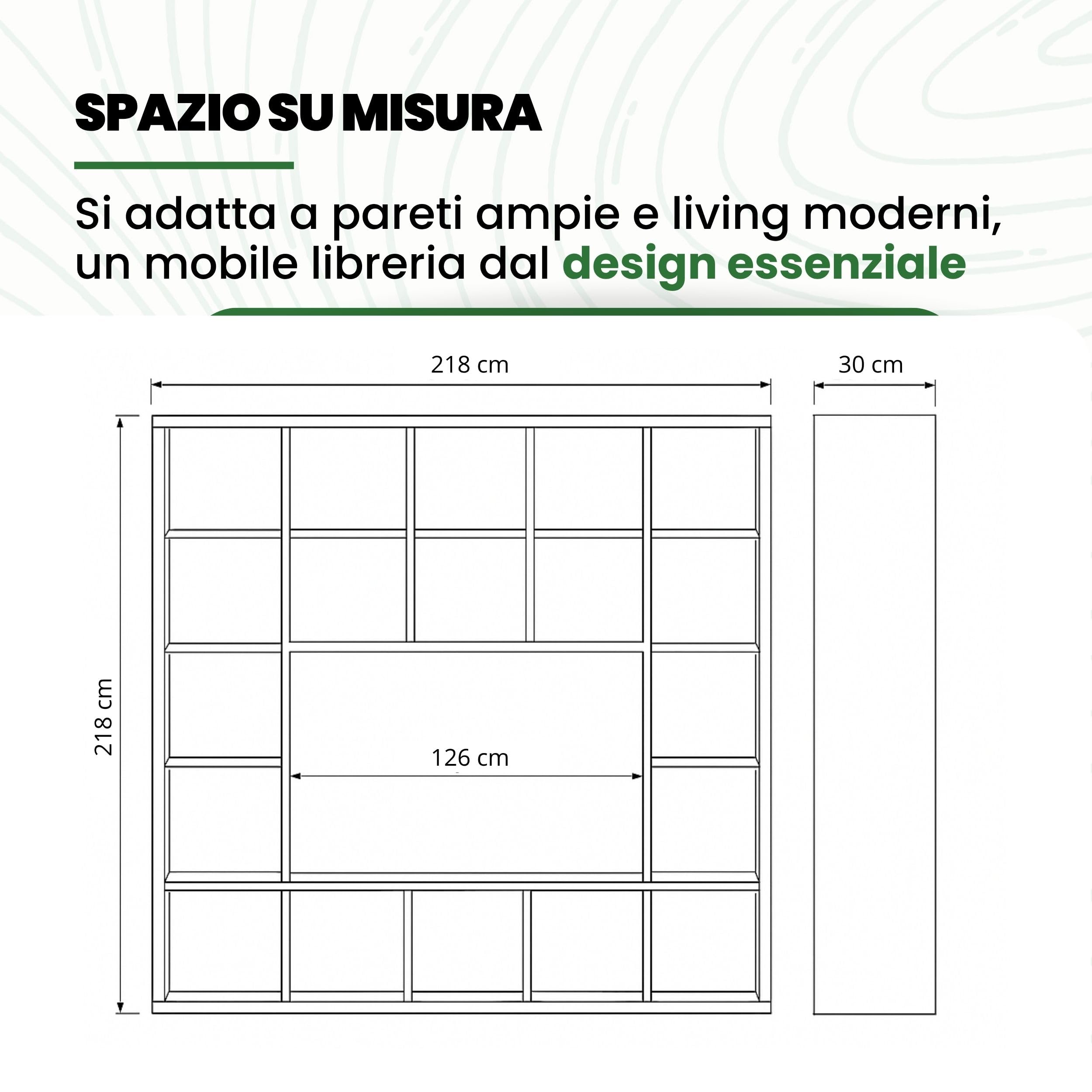 Mar.c.a. Design - Libreria con Porta TV in Legno LPH 218x218x30 cm - Mobile Libreria Da Parete con 19 Scomparti - Vano TV 126x83 cm - Cubi Interni 40x40 cm - Made in Italy