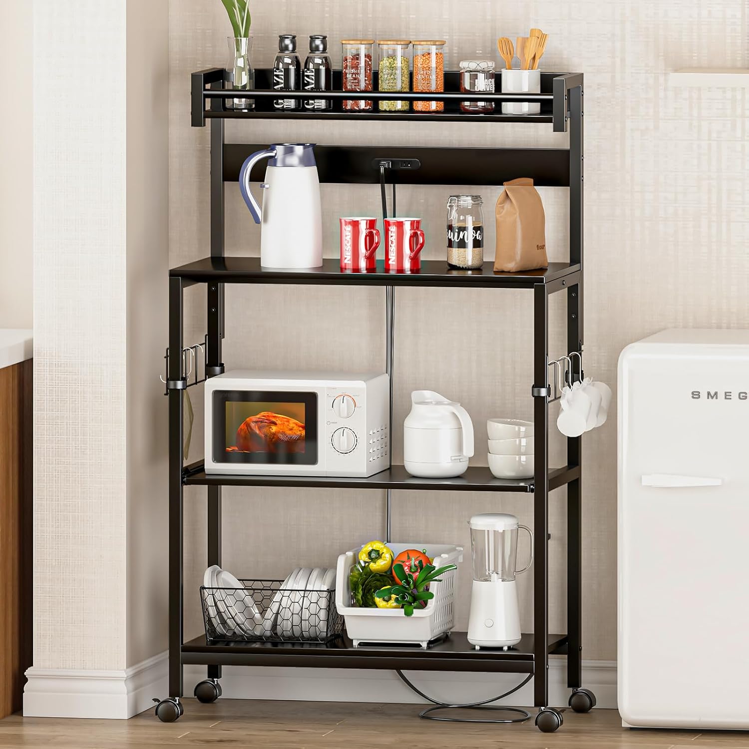 LunarLight キッチンベイカーラッ｜可動式スライド棚板2 口コンセント付 LunarLight キッチンベイカーラッ｜可動式スライド棚板2 口コンセント