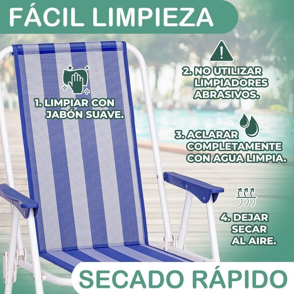 LOLAhome Pack 2 sillas Playa y Camping Plegables con Cierre de Seguridad, Estructura Acero Pintura Epoxi anticorrosión, Tejido textileno Transpirable de Rayas Multicolor, Respaldo Alto Mono-posición