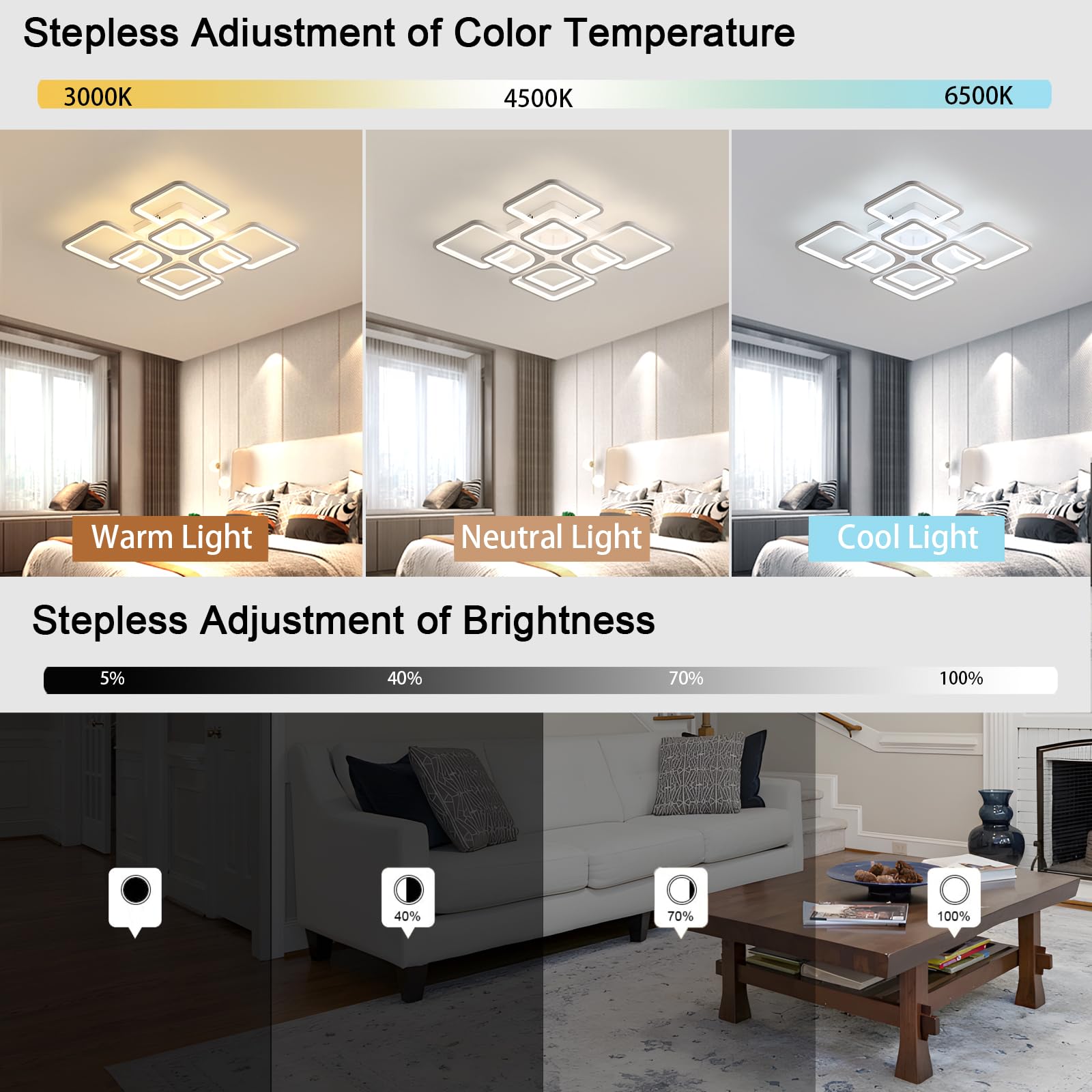 Comely Plafoniera LED Moderna, 80W Lampada da Soffitto, Lampadario LED Soffitto Dimmerabile con Telecomando e Controllo APP 8000LM 3500K - 6500K per Soggiorno, Camera da Letto, Sala da Pranzo