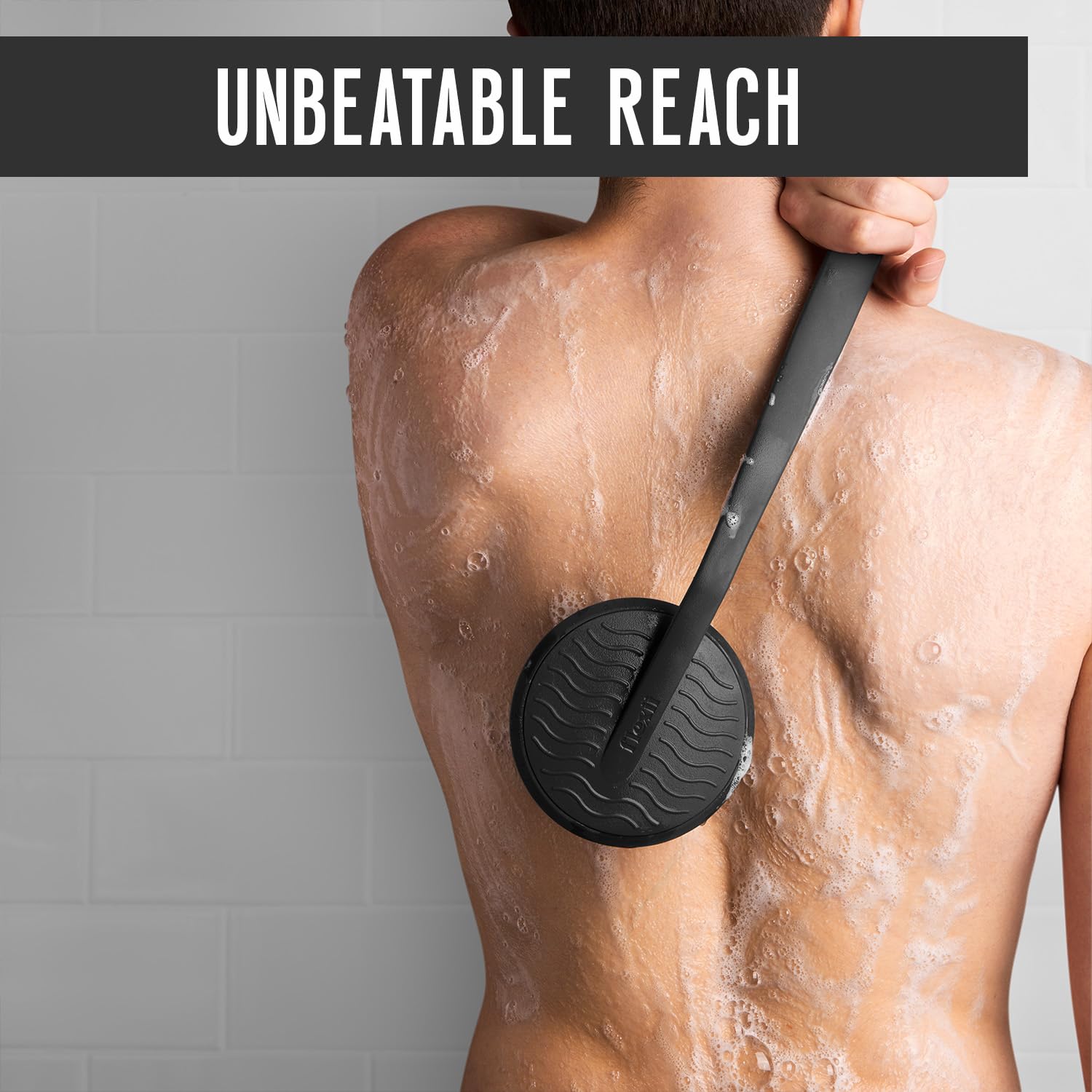 flexii Spazzola per la schiena in silicone – Spazzola per la schiena con manico extra lungo per doccia, esfoliante in silicone, scrubber per la pulizia profonda del corpo e spazzola per la schiena