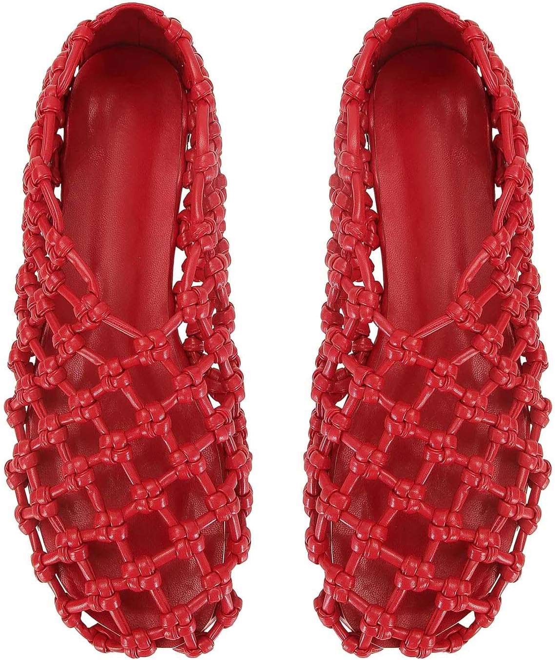 Mesh Ballet Flats for Women Round Toe Woven Hollow Beach Ballerina Flats Summer Cute Casual Mary Jane Shoes
