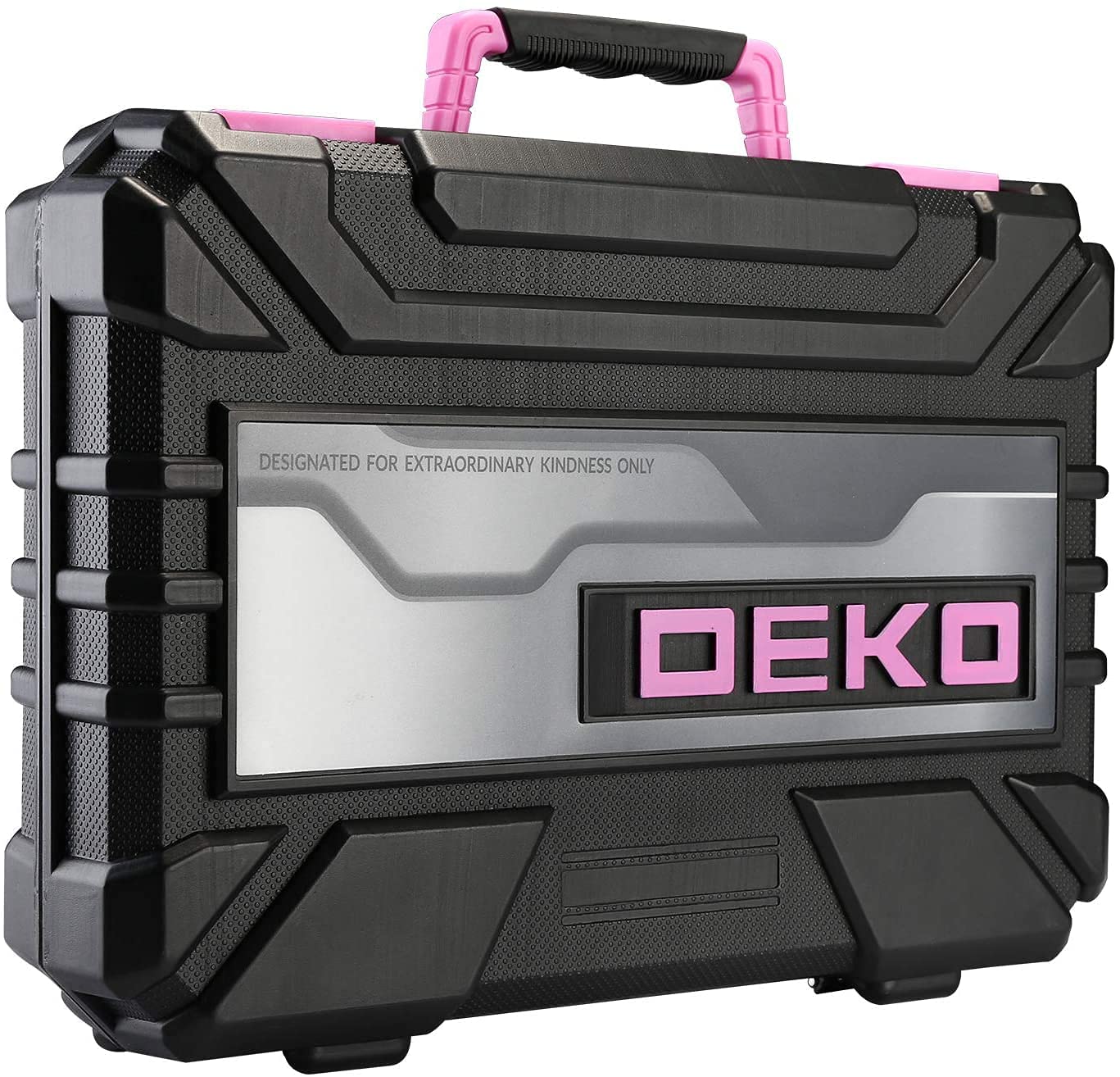 DEKO Juego de herramientas de 98 piezas, color rosa, kit de herramientas de mano general para el hogar con caja de herramientas de plástico
