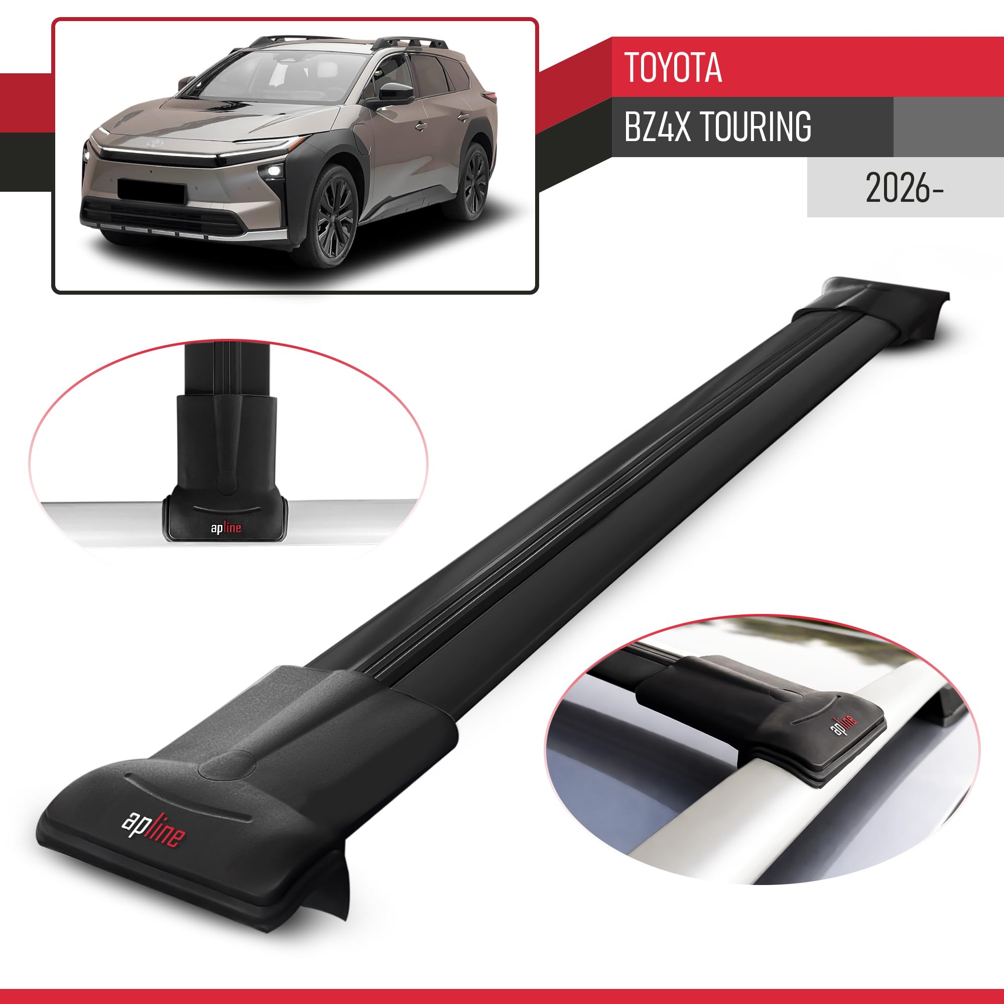 Compatible avec Toyota bZ4X Touring 2026-2026 Fly Modèle Barres de Toit Railing Porte-Bagages de Voiture Aluminium Noir 2 Barres