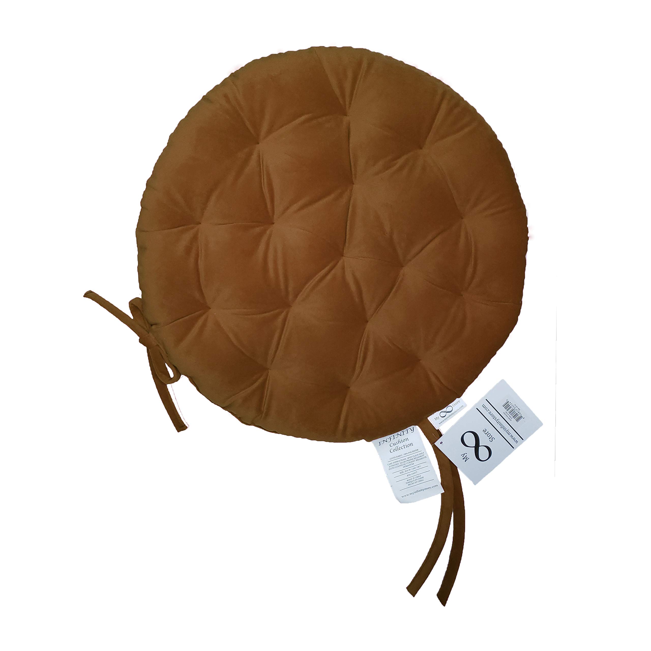 Infinity Collection 15 inch Round Tufted Plush Chair Pad/Cushion for Kitchen Bar Stool Dining Room Durable Reversible with Tie Backs (Brown, 2)
