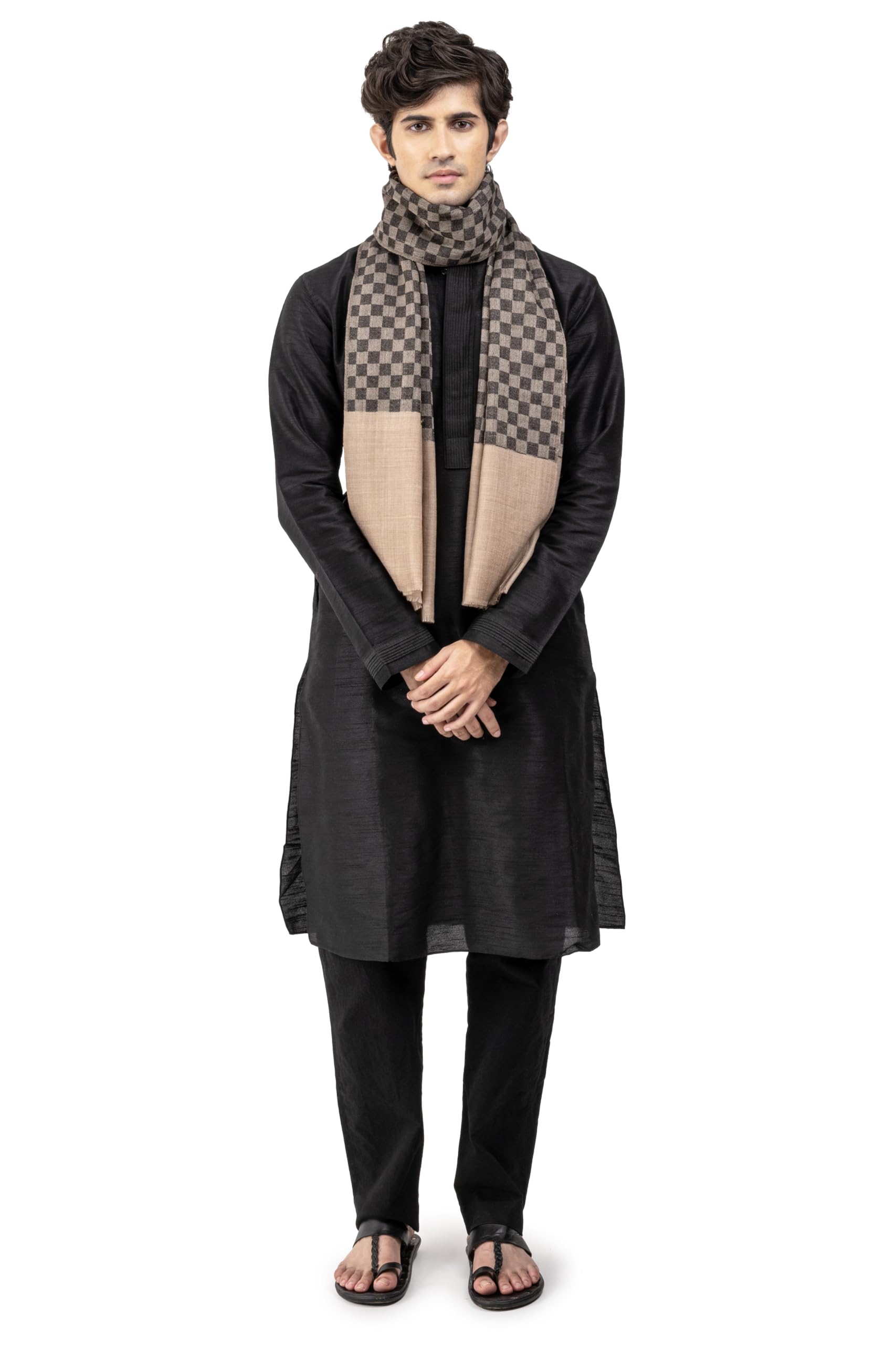 Men's Fine Wool Ultra Soft Check Stole, Suitable for Summer and Winter, Soft and Lightweight, 28x80 inches-image-44