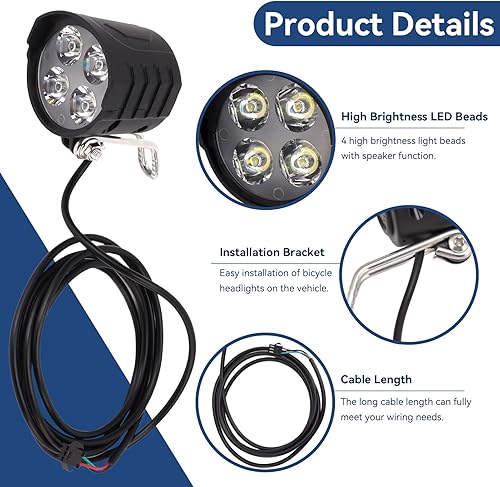 Miniatura 2 de Faro delantero de bicicleta de 12 W, luz de bicicleta súper brillante, 36 V, 48 V, 52 V, 60 V, para bicicletas eléctricas y scooters, faros