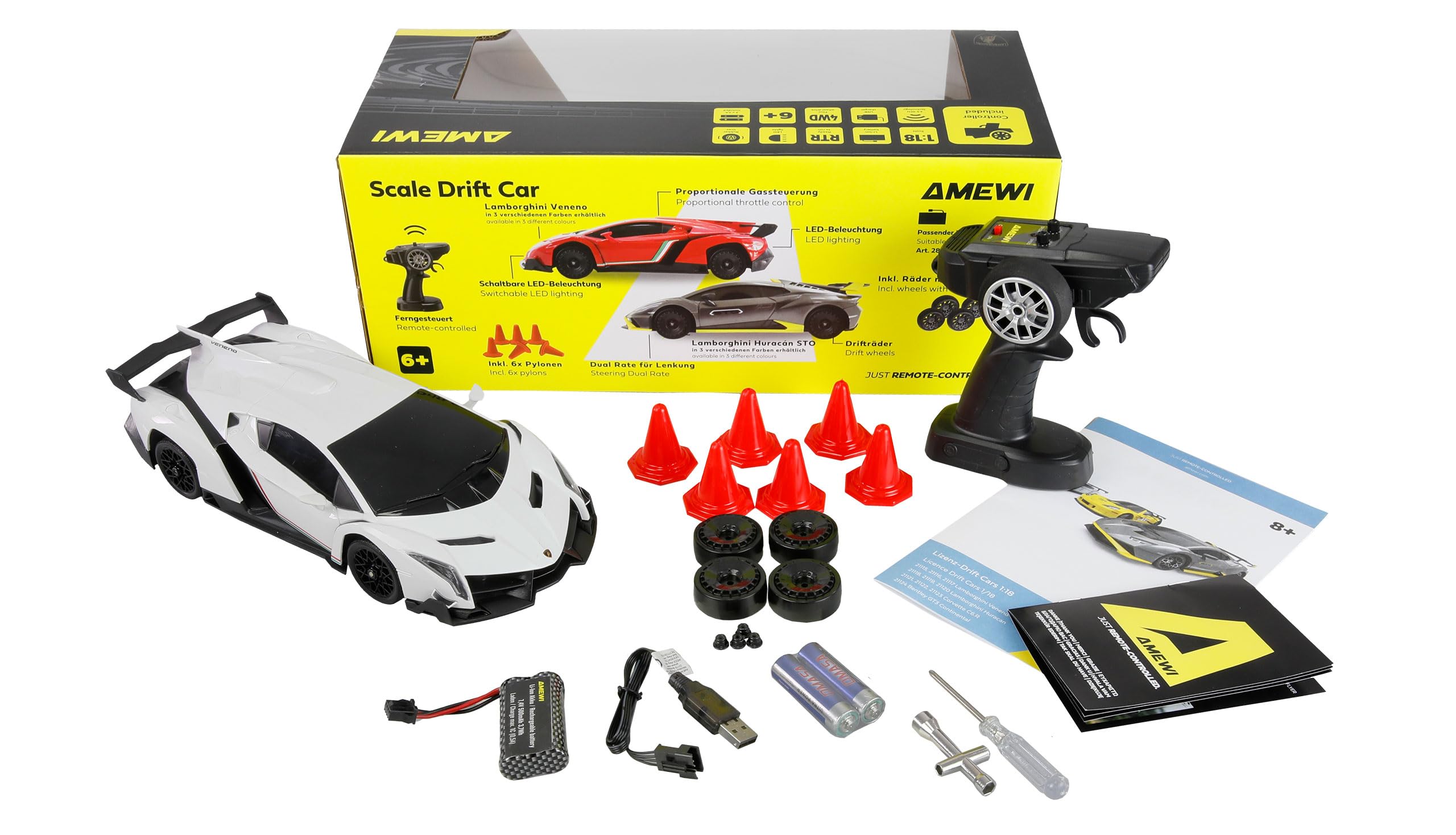 Amewi Lamborghini Veneno Drift Car 1:18 RTR - Coche teledirigido, color blanco