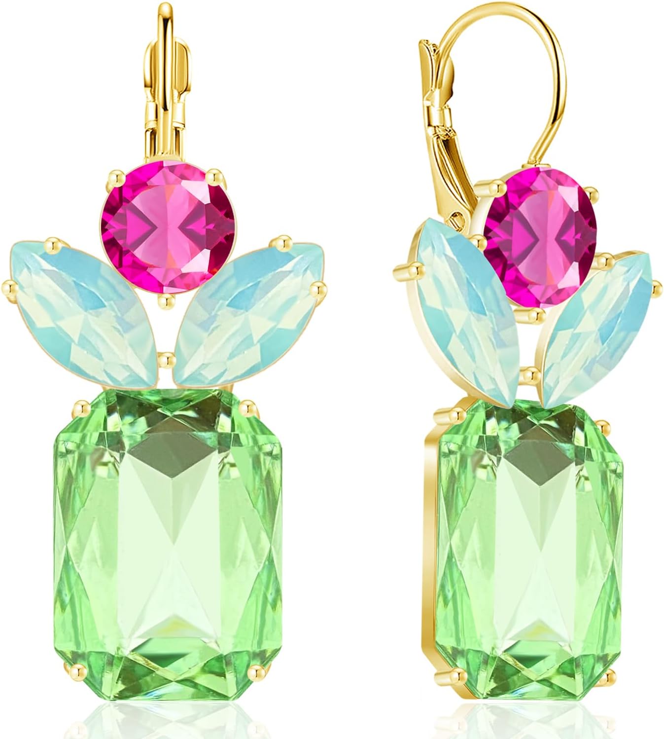 Bohemian Sparkly Crystal Pineapple Dangle Drop Earrings Rhinestone Fruit Leverback Earrings For Women