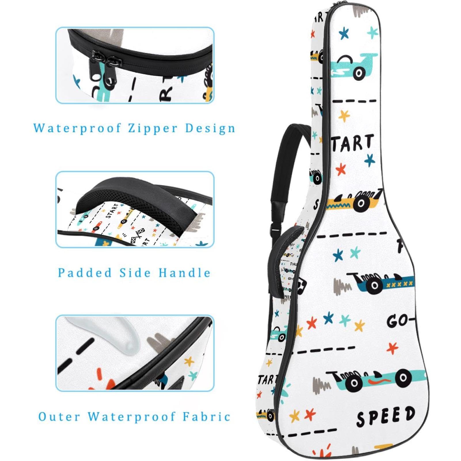 Torba na gitarę akustyczną Wodoodporny plecak na gitarę Gruby miękki wyściełany samochód wyścigowy Klasyczna obudowa na gitarę, wielobarwny, 42.9x16.9x4.7 in, Organizer do torby