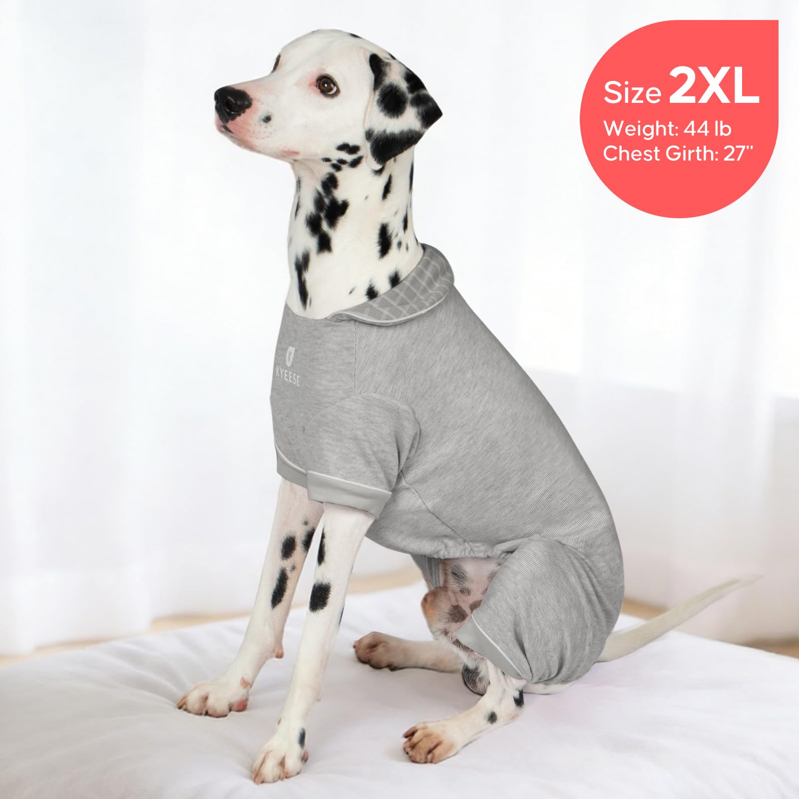Condition photo showing Good Condition for kyeese dog pajamas for large dogs warm onesie coat daily wear, grey | 4-way stretch, lightweight & breathable, reduces shedding, gentle on sensitive skin, recovery support, easy potty breaks