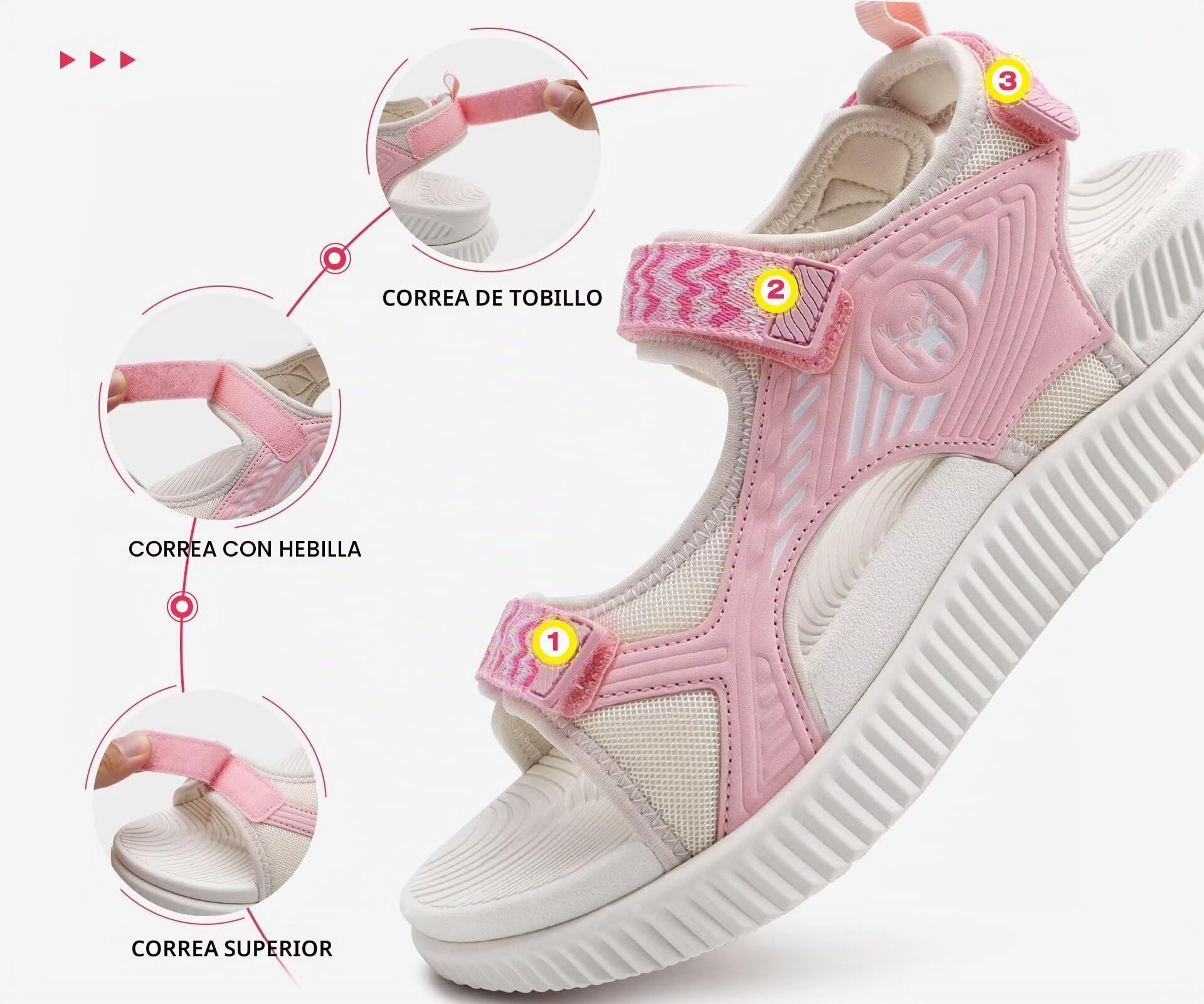 KuaiLu Sandalias Trekking Deportivas Mujer Ortopedicas Senderismo Sandalias | Comodas Caminar Fascitis Plantar Verano Abierta Ligera Cuero Ajustables Antideslizantes Sandalias Montaña Rosa Blanco 41