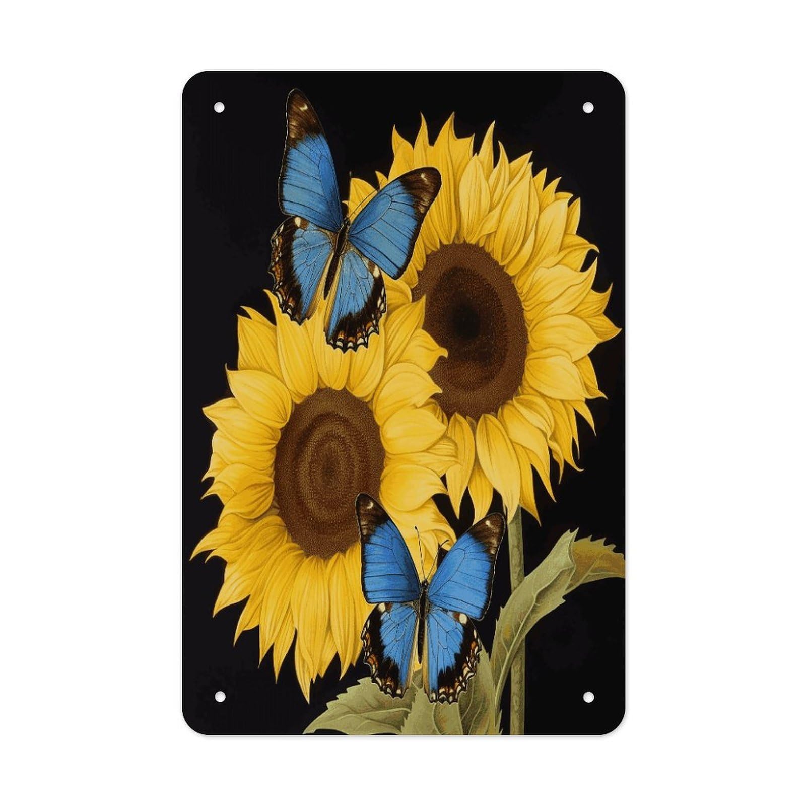 Yellow Sunflowers with Blue Butterflies Metal Tin Sign Wall Decor Funny Retro Sign Weatherproof Metal Wall Art for Indoor Or Outdoor Retro Tin Signs for Kitchen Office Home Bar Decor 11.8 X 7.9 Inch