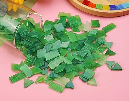 Vista 38 de Lanyani Azulejos de mosaico de vidrio para manualidades artísticas, 4 formas mixtas de vidrieras Tiffany, 200 piezas, Café