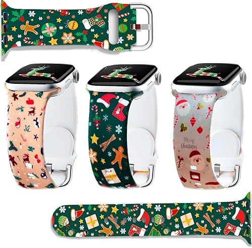 Miniatura 2 de Correa de Navidad y Acción de Gracias compatible con Apple Watch de invierno, correa suave con estampado de invierno, 3 paquetes de 1.496 in, 1.575