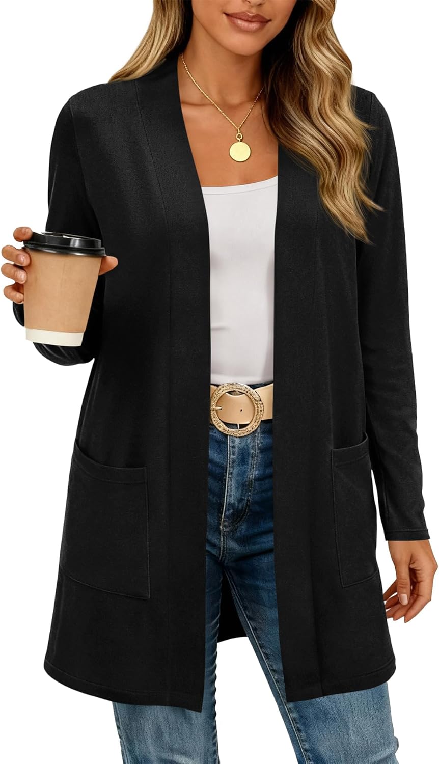 BTFBM Long Cardigans for Women Trendy Pockets Spring Clothes 2026 Casual Open Front Lightweight Shawl Cardigan - Image 3