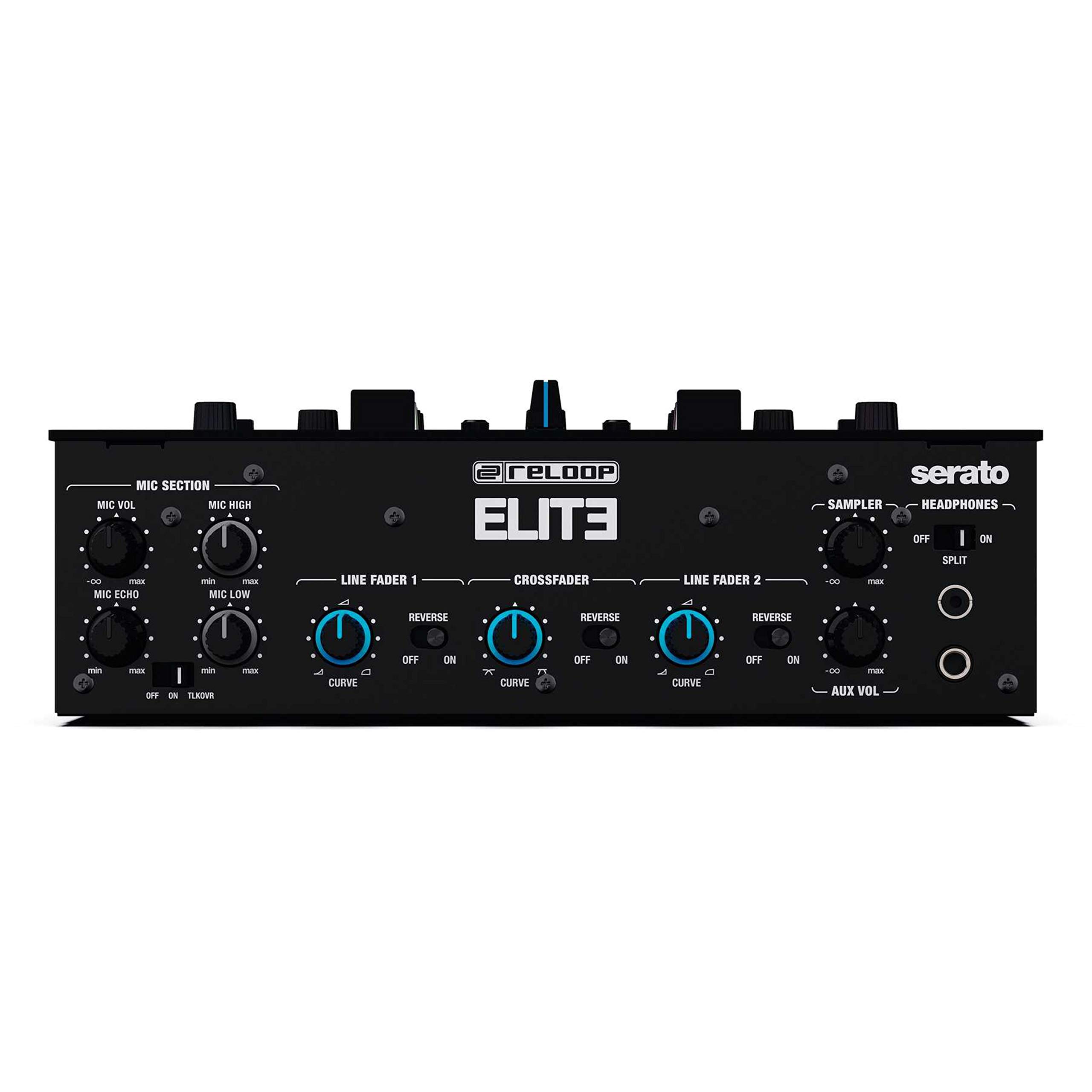 reloop ELITE - Mixer professionale per prestazioni DVS per Serato DJ Pro, Controllo fino a 12 modalità di prestazione per piattaforma, 16 Performance Pad RGB grandi e sensibili alla velocità, Nero