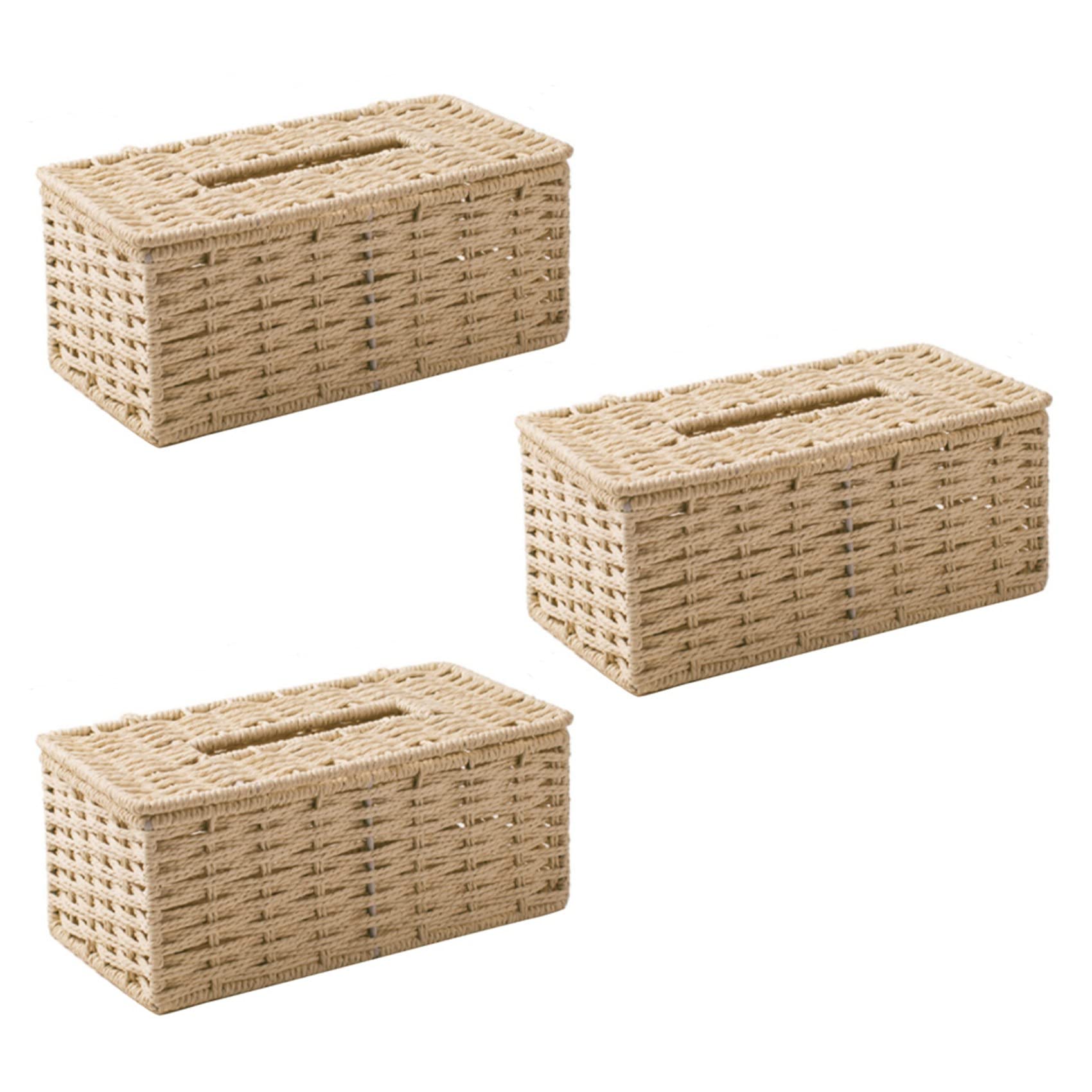 Hndhbfgrt 3X Rattan Tissue Box, Vintage Napkin Holder, Case Clutter Storage Container Cover, Living Room Desk Decoration (Beige)