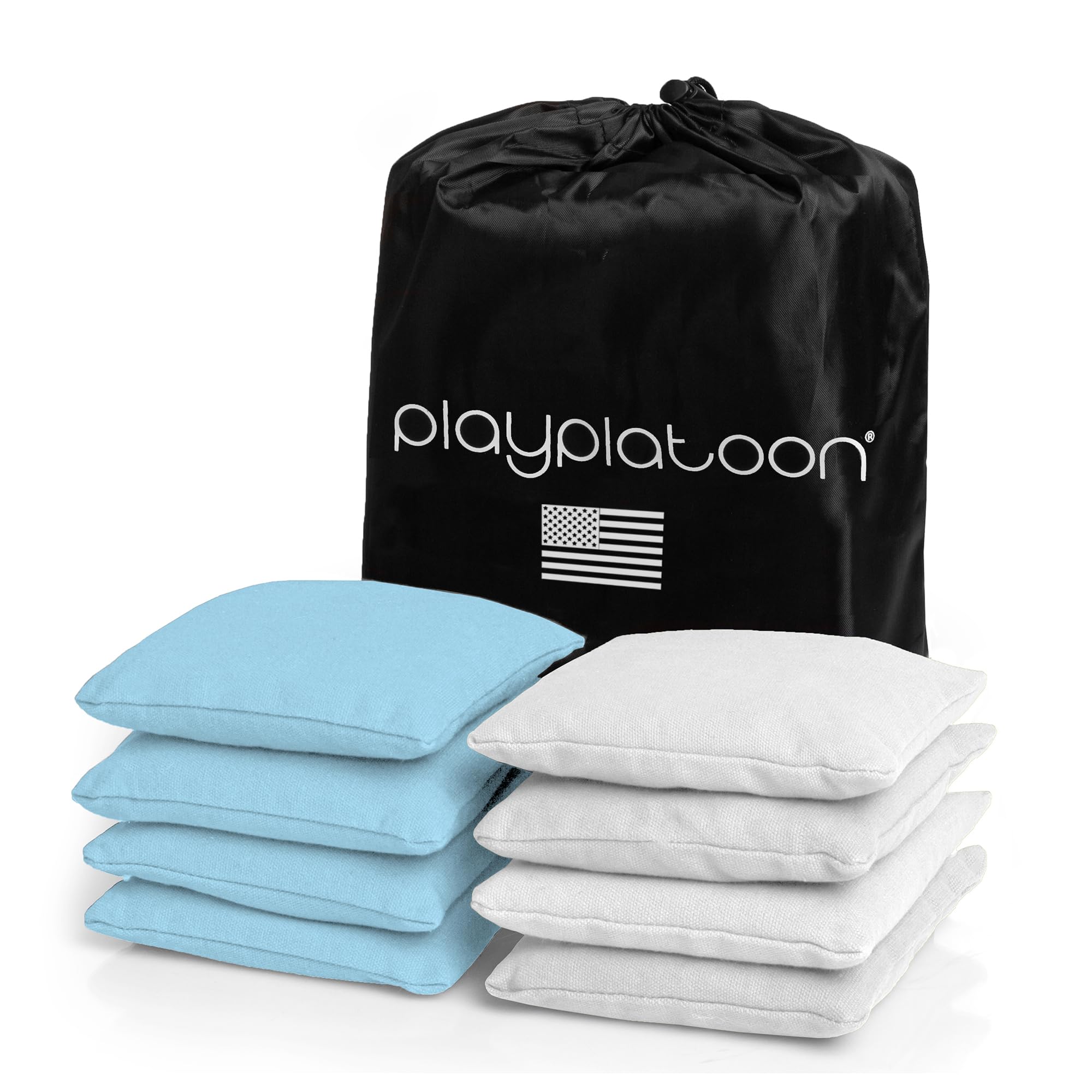 Play Platoon Weather Resistant Cornhole Bags - Set of 8 Regulation Corn Hole - Sky Blue & White - Durable Duck Cloth Corn Hole for Tossing Game, Includes Tote Bag — image 1